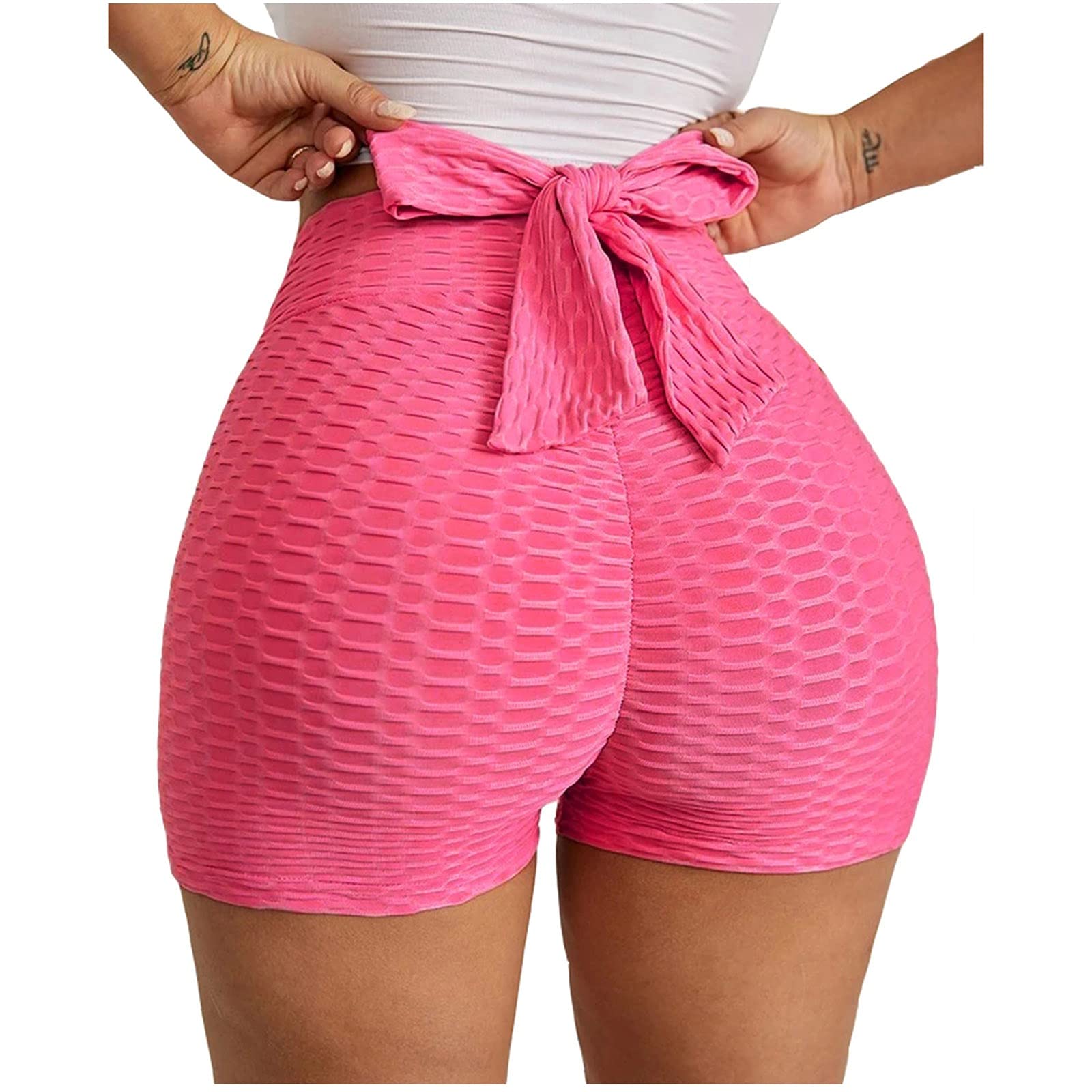 Hotkey Women's High Waist Yoga Shorts with Bow - Tummy Control Slimming Workout Leggings for Running, Cycling & Gym | Perfect for Yoga, Pilates & Lounge Wear