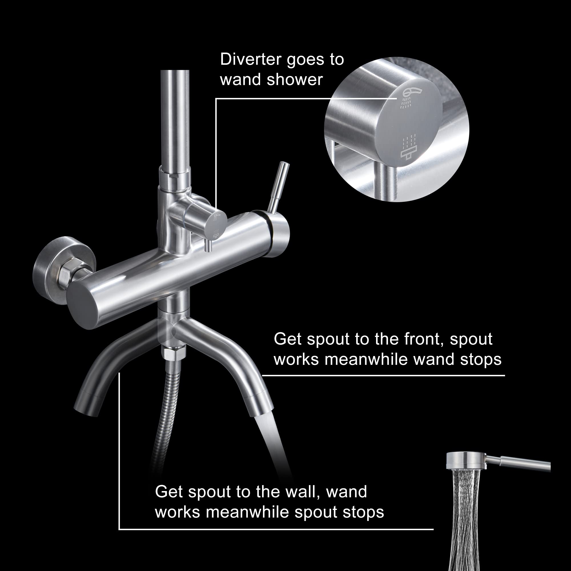 Stainless Steel 304 Outdoor Shower Kit - Brushed Nickel Finish, High Pressure Shower Head with Handheld Sprayer, Complete Shower System for Poolside, Garden, Beach & RV Use