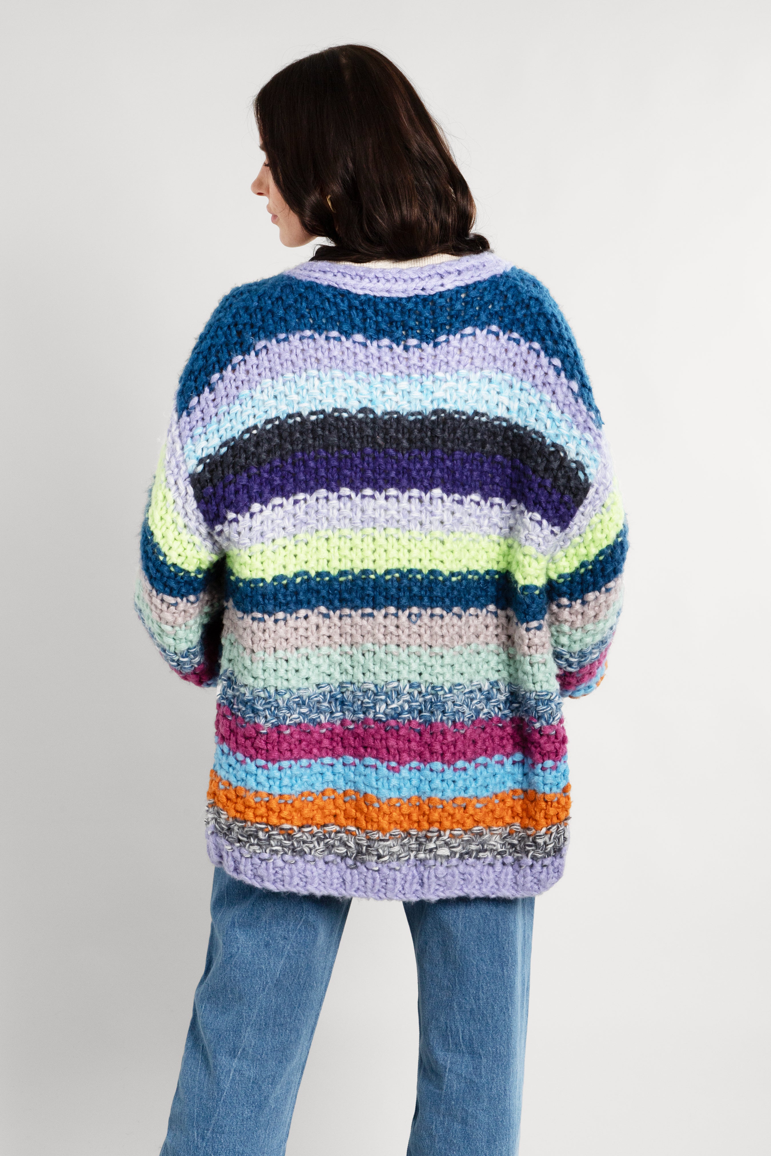 Rainbow Knitted Cardigan for Women - Soft Cozy Oversized Sweater - Perfect for Fall, Winter & Spring - Office, Casual & Home Wear