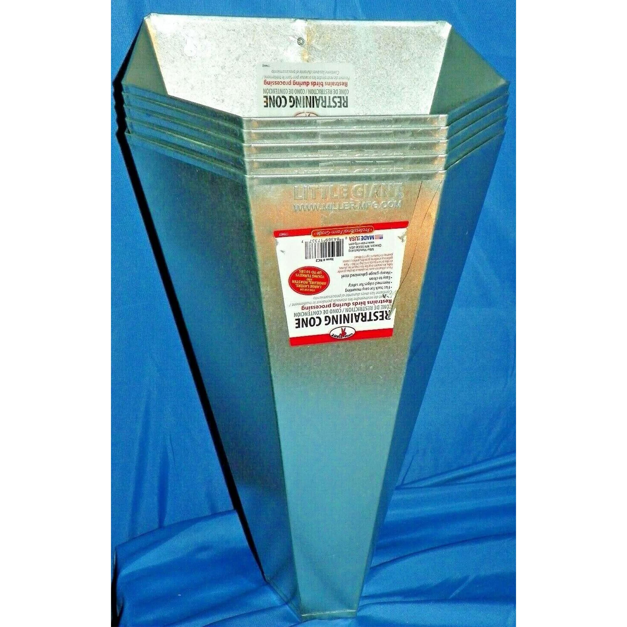Little Giant RC2 Galvanized Steel Poultry Restraining Funnel Cone for Chickens, Birds & Turkeys (4 Pack) - Medium Size, Flat Back Design, Holds Up to 10 lbs - Perfect for Farm, Veterinary & Home Poultry Care