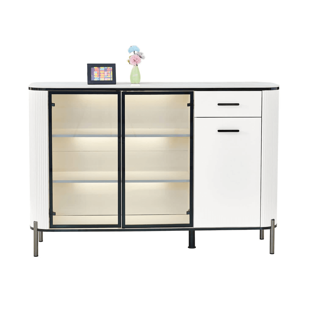Maurille White Buffet Hutch 140cm - Modern Sideboard Cabinet with Storage for Dining Room, Kitchen & Living Room - Perfect for Home Decor & Entertaining