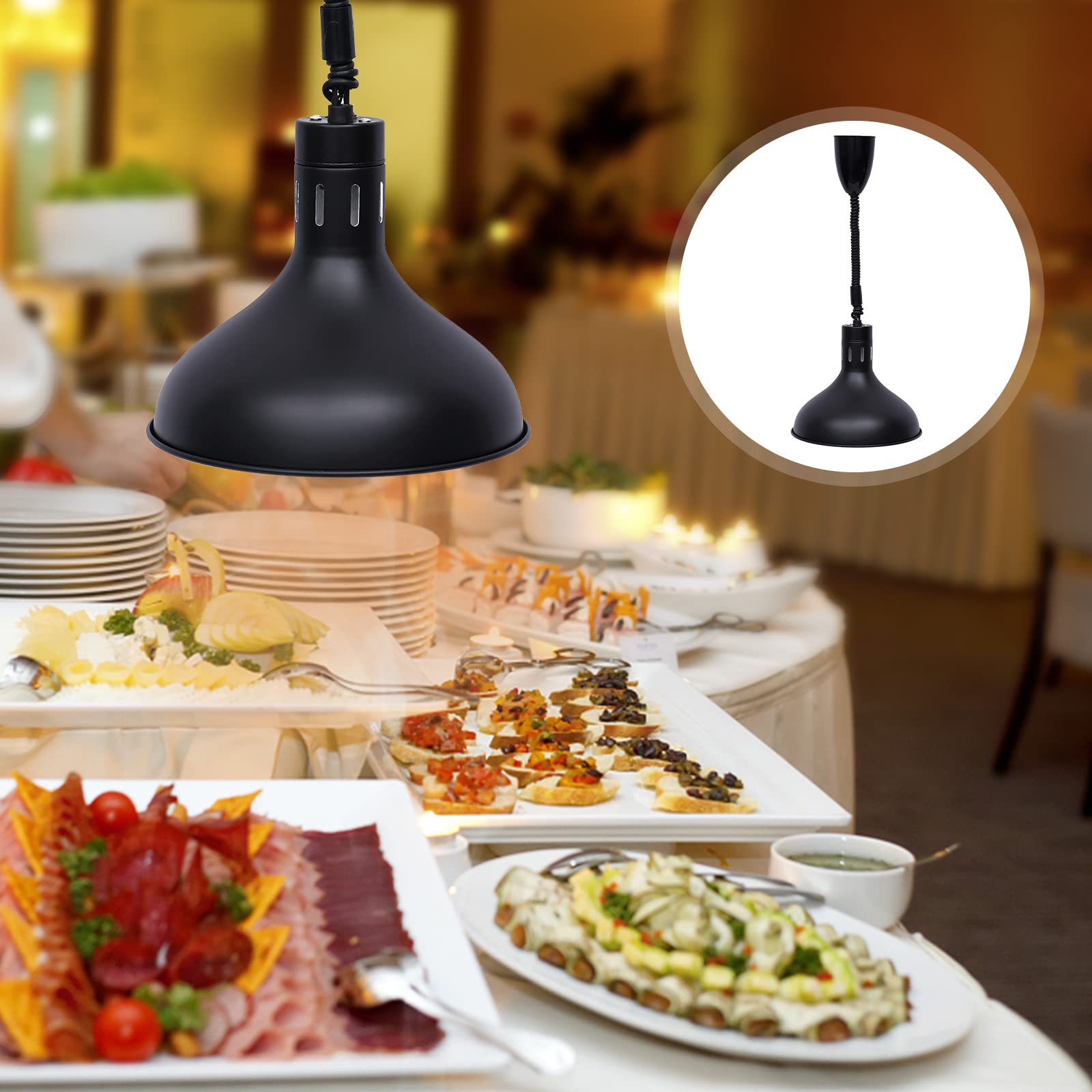 29 CM Commercial Electric Food Heat Lamp 110V 250W Overhead Food Warmer with 50°C Temperature - Restaurant Buffet, Catering, Bakery & Food Display Heating Solution