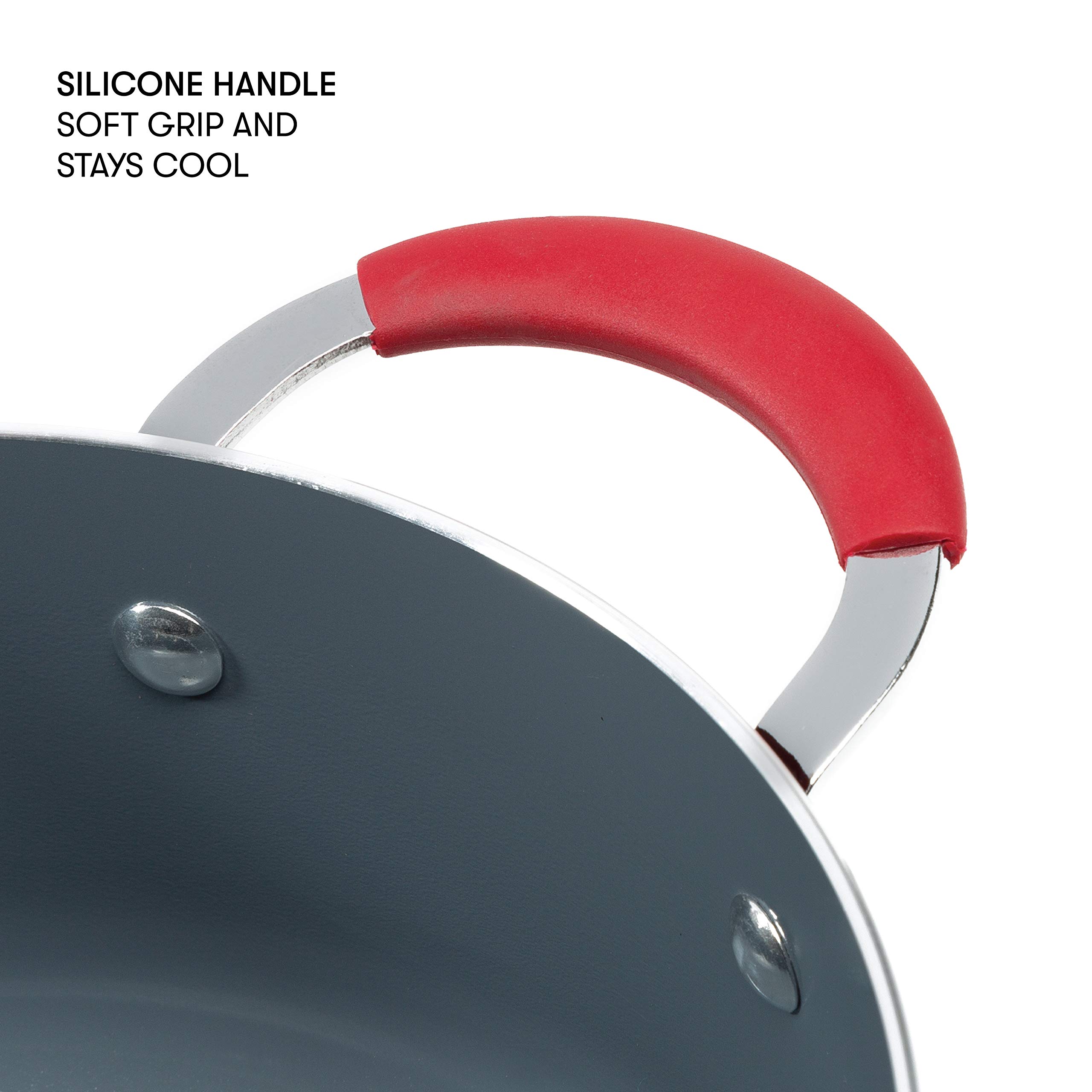 **Nonstick Ceramic Cookware Set - 12-Piece Pots and Pans with Silicone Stay-Cool Handles, Dishwasher Safe, Red - Perfect for Healthy Cooking & Family Meals**