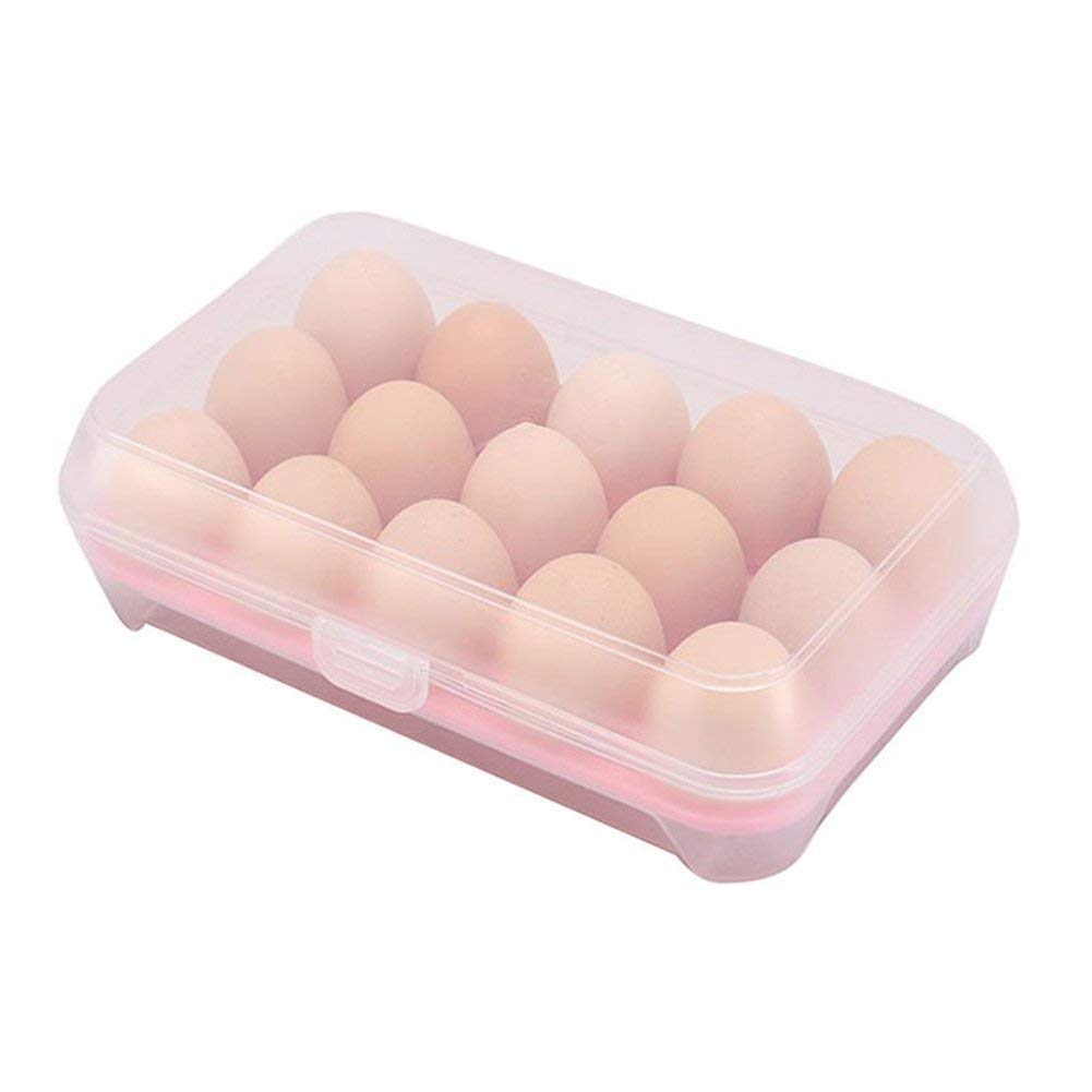 Portable 15-Grid Egg Storage Box - Plastic Single Layer Egg Holder with Tray for Fresh Eggs, Food & Vegetable Storage - Durable Kitchen Organizer for Refrigerator, Pantry & Farm Use