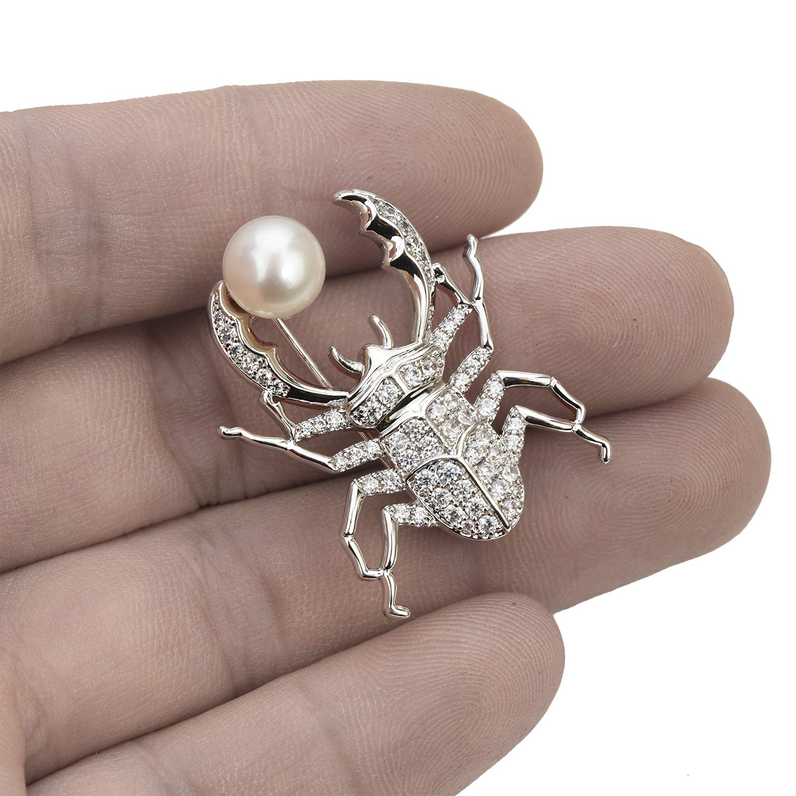 Gold & Silver Beetle Brooch Pins with Rhinestones & Freshwater Pearls - Elegant Ladybug Scorpio Insect Jewelry for Women & Men - Perfect for Jackets, Scarves, Hats & Formal Attire Accessories