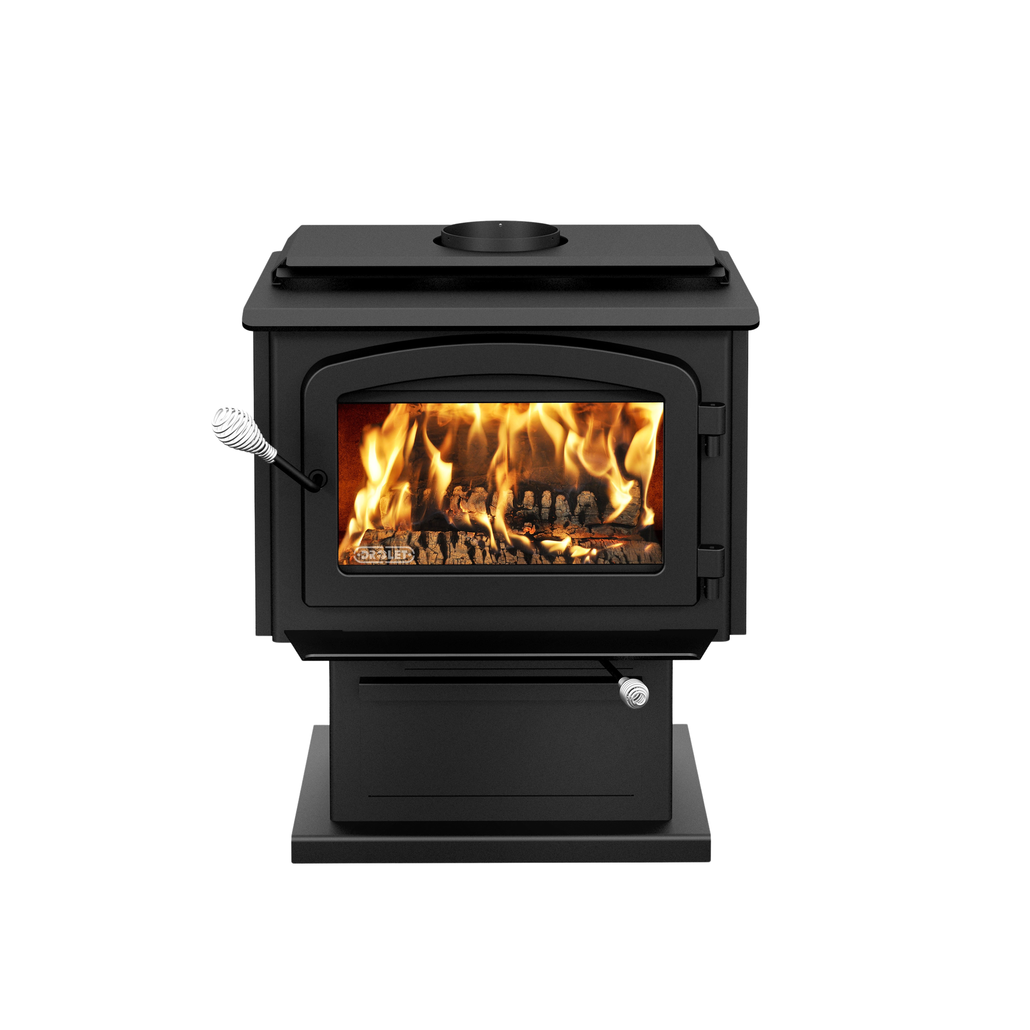 Drolet Escape 1500 EPA Certified Wood Stove - 1,800 Sq. Ft Heating Capacity with Pedestal Stand - Efficient Home Heating for Cabins, Living Rooms & Outdoor Spaces