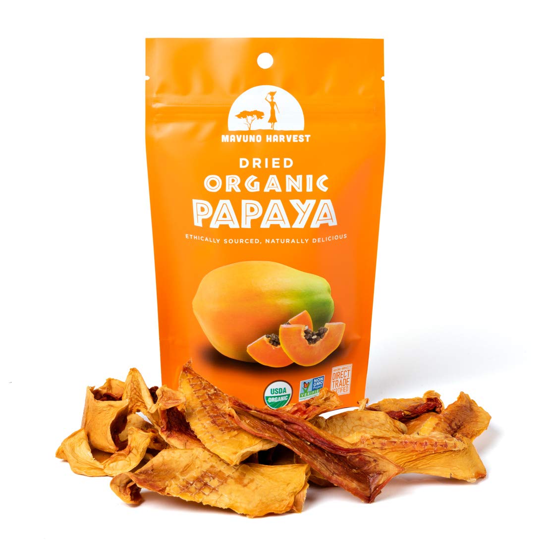 Organic Dried Papaya Slices by Mavuno Harvest | Gluten-Free, Vegan, Non-GMO Healthy Snacks | No Sugar Added Dried Fruit for Kids & Adults | 2oz Pack of 3 | Perfect for Lunchboxes, Hiking & On-the-Go Snacking
