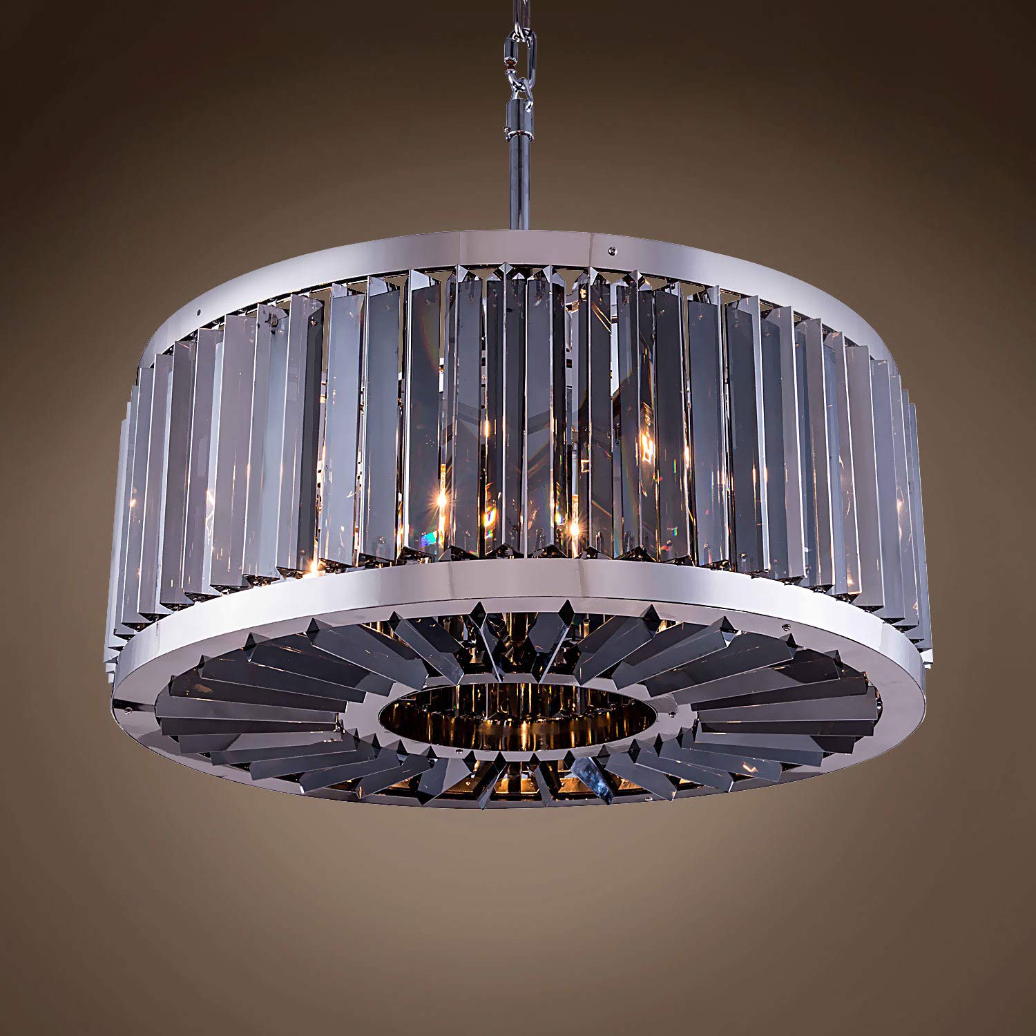 Prysm Transitional 8-Light 28-Inch Smoke Crystal Chandelier with Polished Nickel Finish - LED Bulbs Included - Perfect for Dining Room, Living Room, or Bedroom Ceiling Lighting