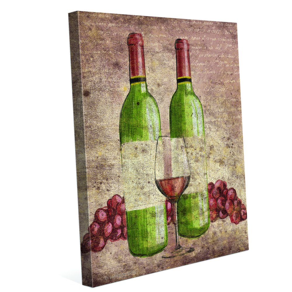 Distressed Vintage Grapes Wine Bottles Glass of Red Wine Canvas Art Print Wall Décor 24x30 - Perfect for Kitchen, Dining Room & Bar Decor
