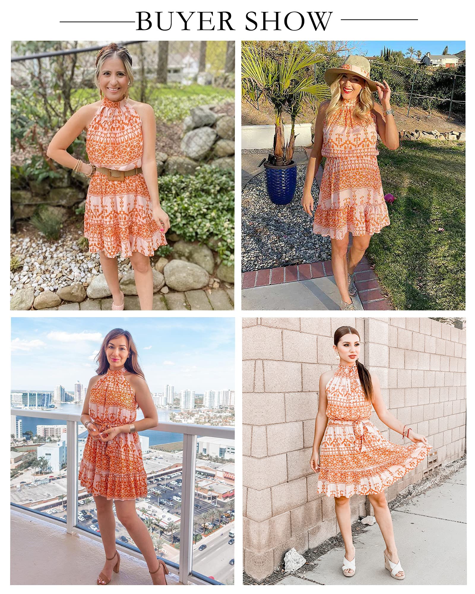 BTFBM Women's Floral & Polka Dot Halter Neck Mini Dress - Sleeveless Boho Summer Beach Dress for 2025 Spring Casual Wear | Perfect for Vacations, Parties & Outdoor Adventures