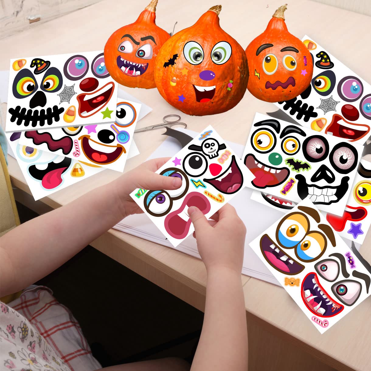60 Pack Halloween Stickers Pumpkin Decorating Kit - 30 Sheets Pumpkin Stickers for Halloween Crafts, Party Supplies & Kids Party Favors - Perfect for Pumpkin Carving, Classroom Activities & Trick-or-Treat Bags