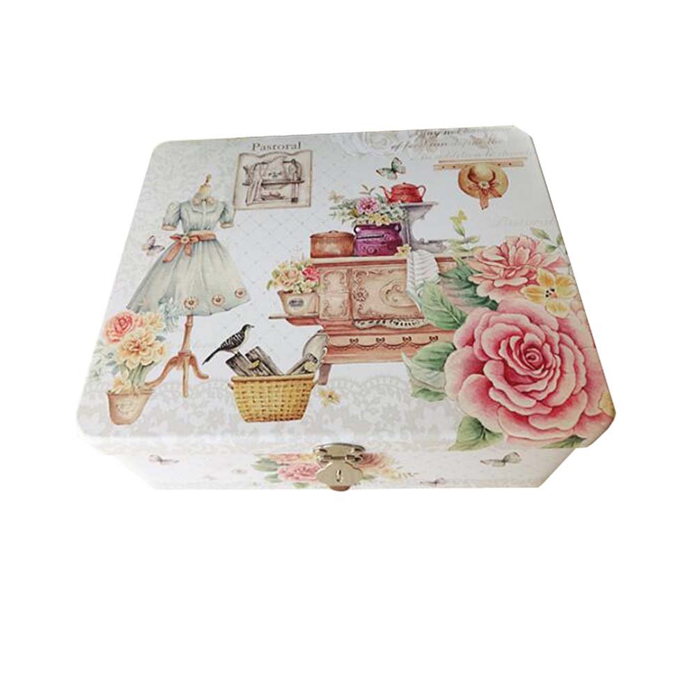 European Style Cosmetic Box with Lock - Elegant Tinplate Gift Storage Box for Jewelry, Makeup & Keepsakes | Perfect for Travel, Home Organization & Wedding Favors