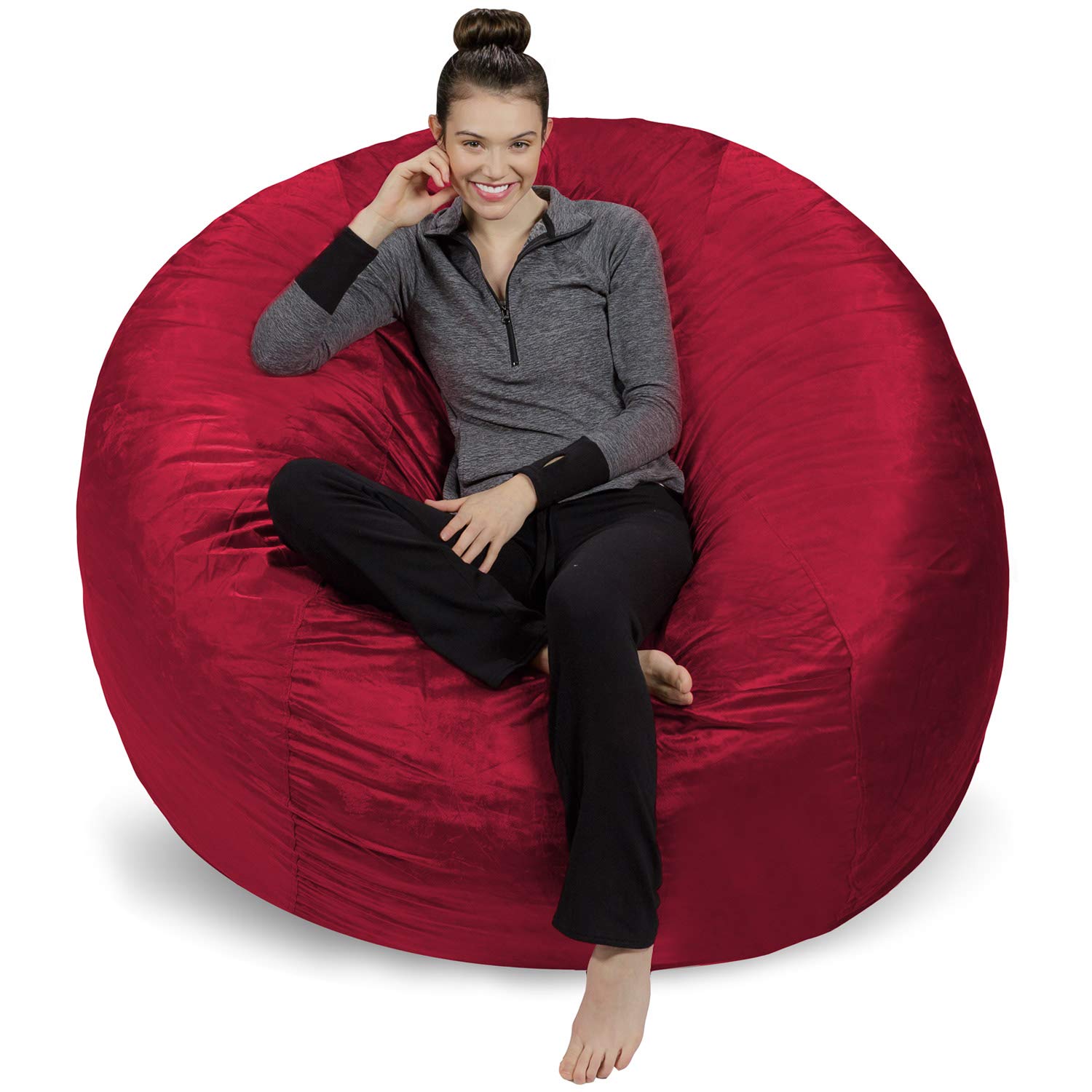 6-Feet Sofa Sack Bean Bag Chair Cover Only - Soft Fluffy Round/Oval Replacement for Adults & Kids (No Filling) - Perfect for Reading Chairs, Floor Seating & Lazy Lounging - Cinnabar Color