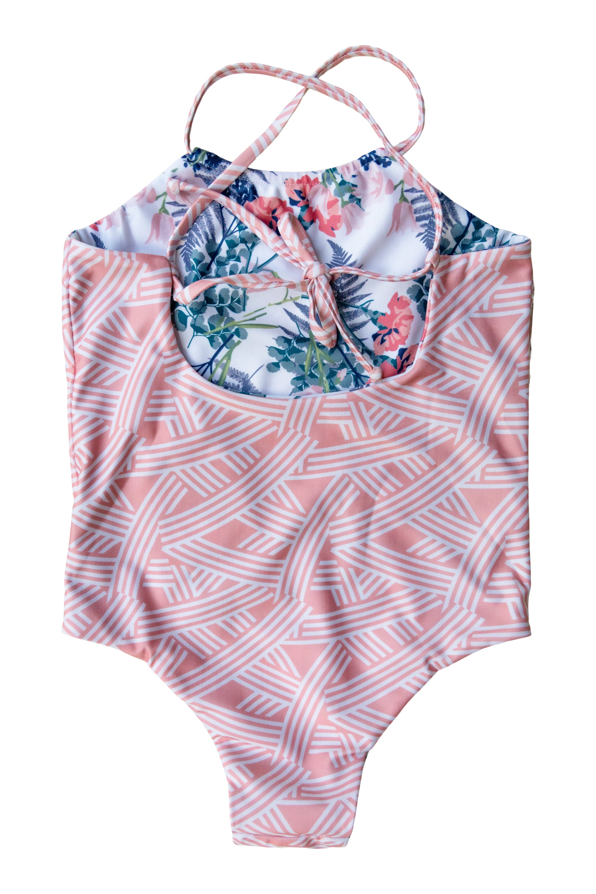 Reversible Samui Girls' Swimsuit - Floral Garden & Seafoam Rose Print | Perfect for Beach Vacations, Pool Parties & Summer Getaways