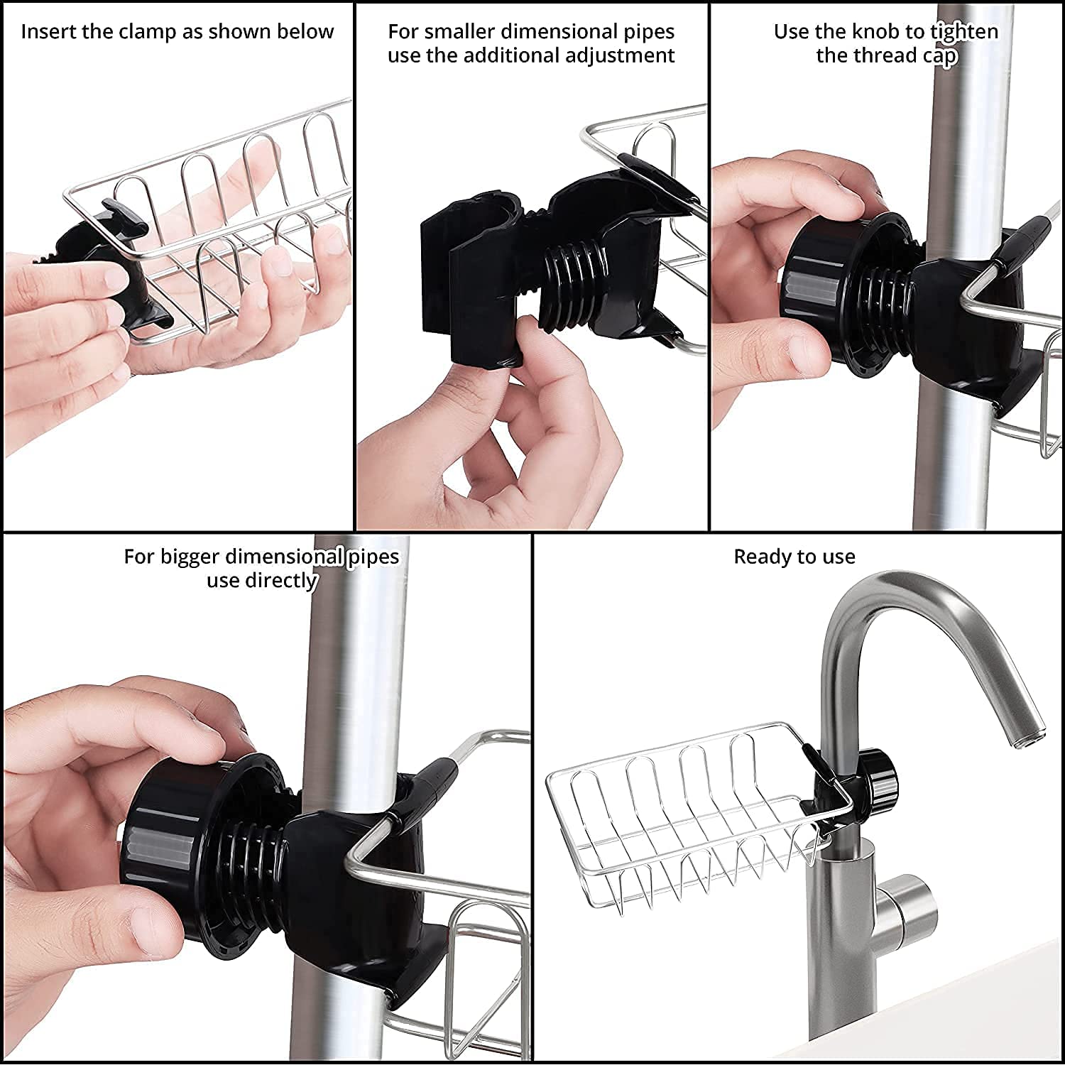 DHYANI Stainless Steel Soap Sponge Holder & Towel Rack - Hanging Sink Organizer for Kitchen & Bathroom | Space-Saving Faucet Caddy for Sponges, Brushes & Towels | Perfect for Under-Sink Storage & Countertop Organization