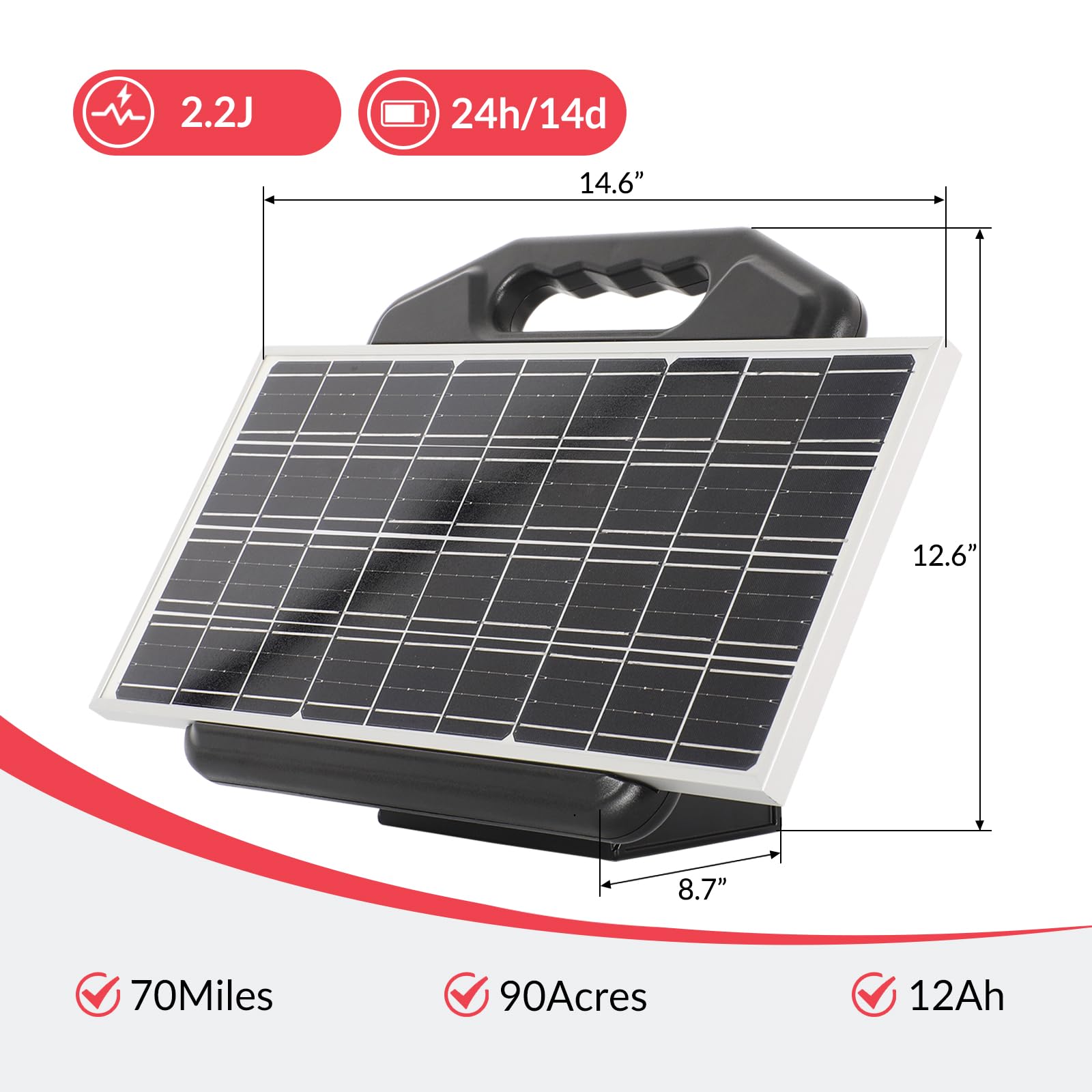 S2500 2.2 Joule Solar Fence Charger - 60 Mile Electric Fence Energizer for Livestock, Horses, Cattle & Sheep - Portable, Weatherproof & Durable - Ideal for Pastures, Farms & Ranch Security