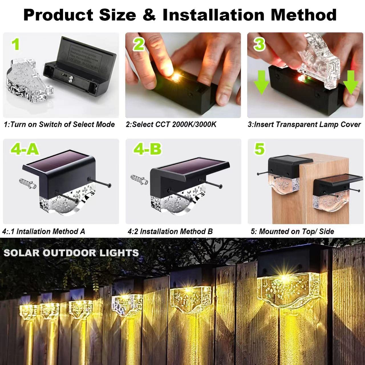 Solar Deck Lights Outdoor Waterproof - 6 Pack LED Solar Step Lights with Warm White/Yellow Light (10 Lumens) - Solar Fence & Wall Lights for Patio, Stairs, Yard, Garden, Pathway - Perfect for Nighttime Safety & Landscape Lighting