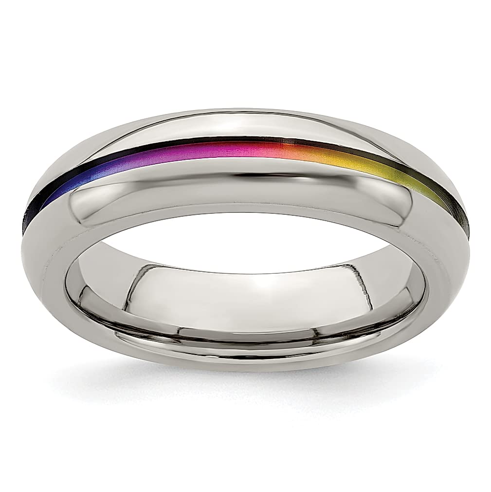 ICE CARATS Edward Mirell Titanium Rainbow 6mm Band Ring - Classic Wedding Jewelry for Women, Fashionable Gift for Her - Perfect for Anniversaries, Engagements & Special Occasions