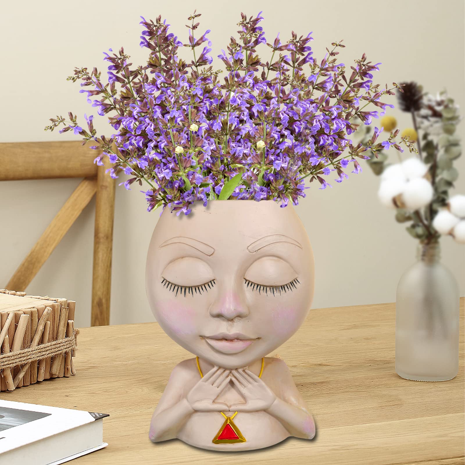 Face Planter Pot for Succulents & Cactus - Resin Flower Pot with Drainage Hole & Closed Eyes Design - Perfect for Home Decor, Office Desk, and Garden Plant Display