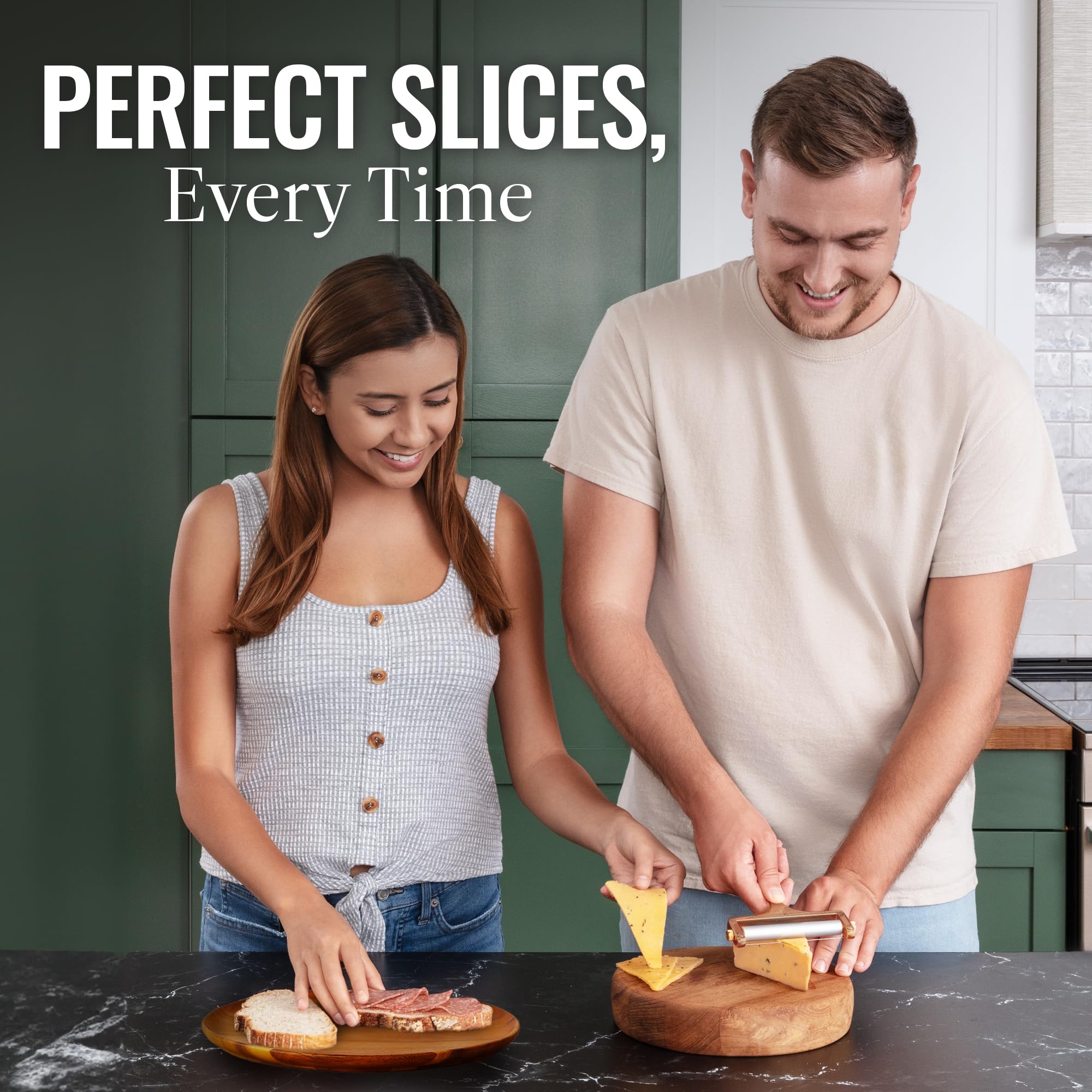 Zulay Adjustable Thickness Cheese Slicer - Heavy Duty Wire Cheese Cutter for Mozzarella, Cheddar, Gouda & Block Cheese - Includes 2 Extra Copper Wires - Perfect for Kitchen, Deli, Party Platters & Charcuterie Boards