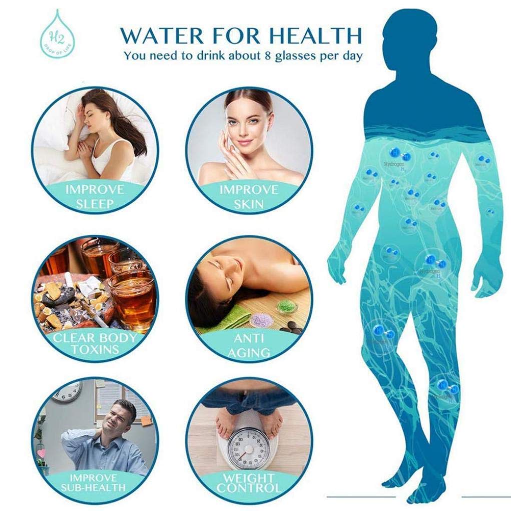 Premium Glass Hydrogen Rich Water Bottle with Stainless Steel Lid - Alkaline Energy Cup & Ionized Water Generator - Perfect for Hydration, Detox & Wellness at Home, Gym or Travel