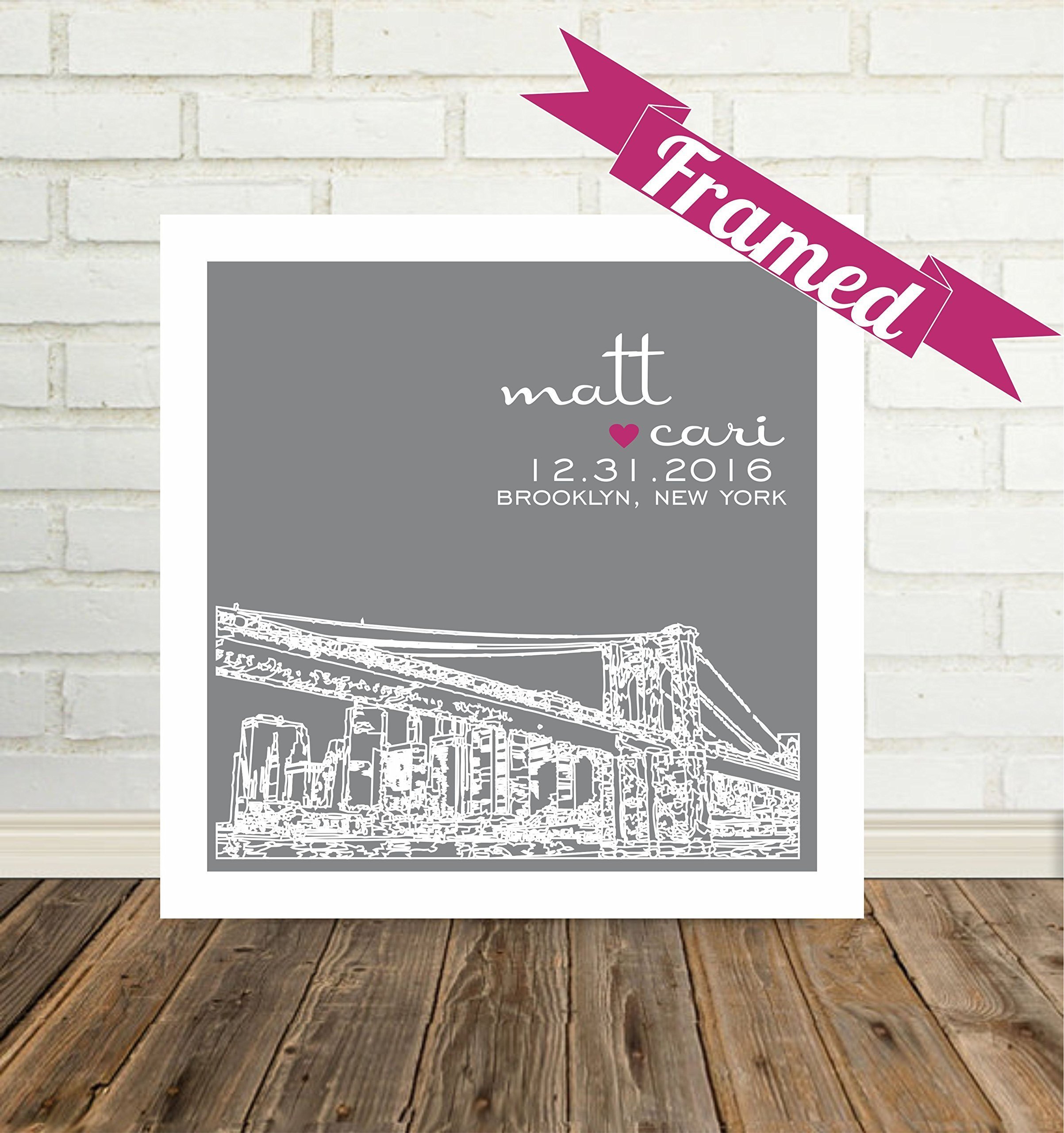 Brooklyn New York Skyline Framed Art Print - Unique Wedding Gift for Couples, Personalized City Art Available Worldwide | Perfect for Anniversaries, Home Decor & Office Wall Art