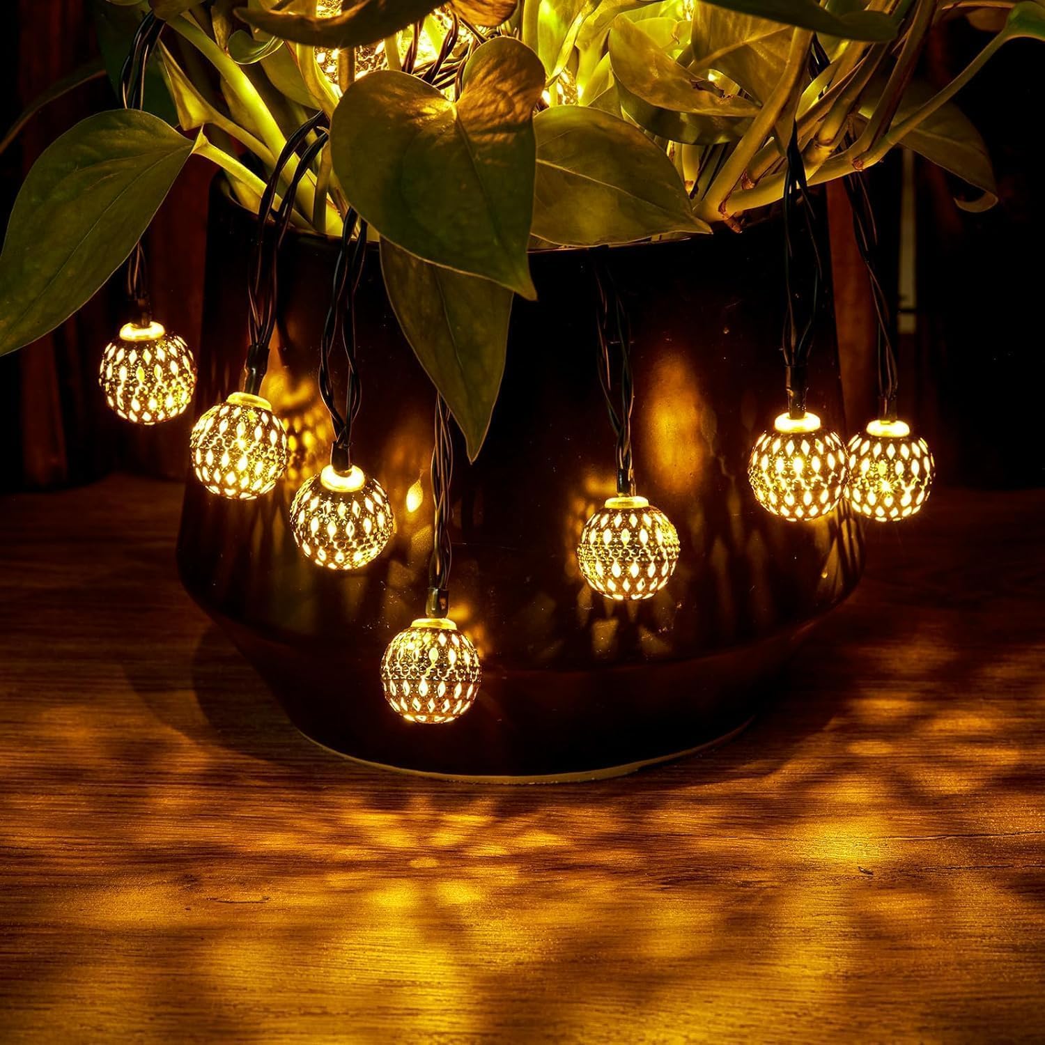 60 LED Solar Moroccan String Lights - 36 Ft Waterproof Outdoor Globe Fairy Lights with 8 Lighting Modes | Solar Powered for Garden, Yard, Gazebo, Camping, Party & Holiday Decor (Warm White)