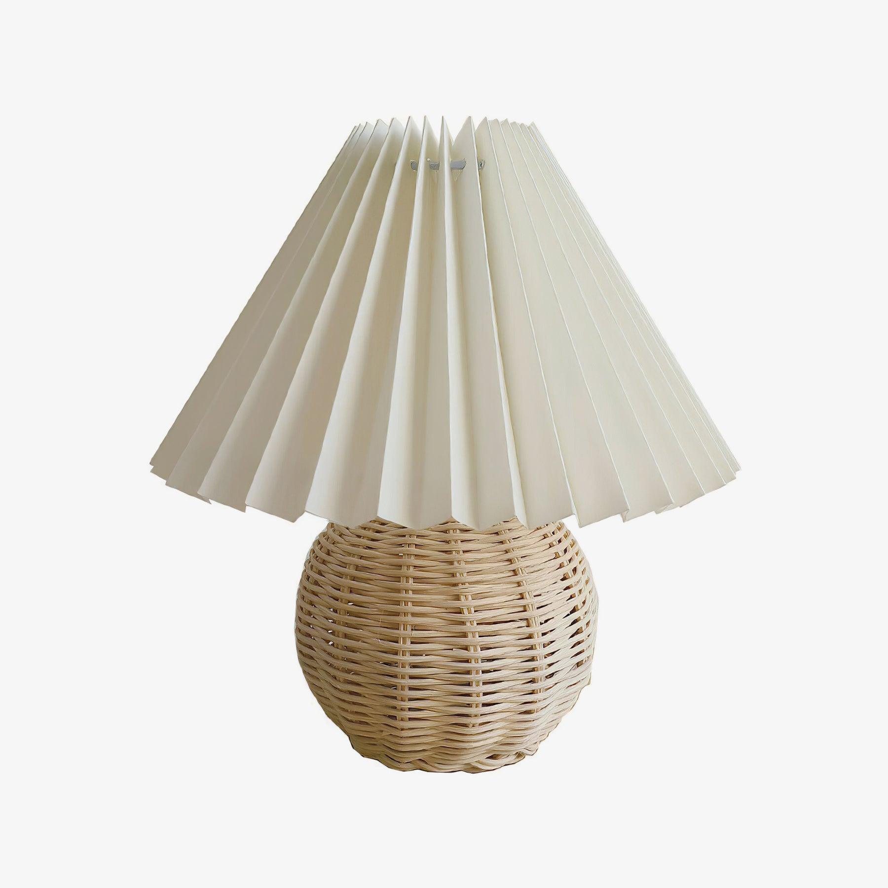 Rattan Pleated Table Lamp - Natural Woven Texture for Bedroom, Living Room & Office Decor - Warm Ambient Lighting for Cozy Home Atmosphere