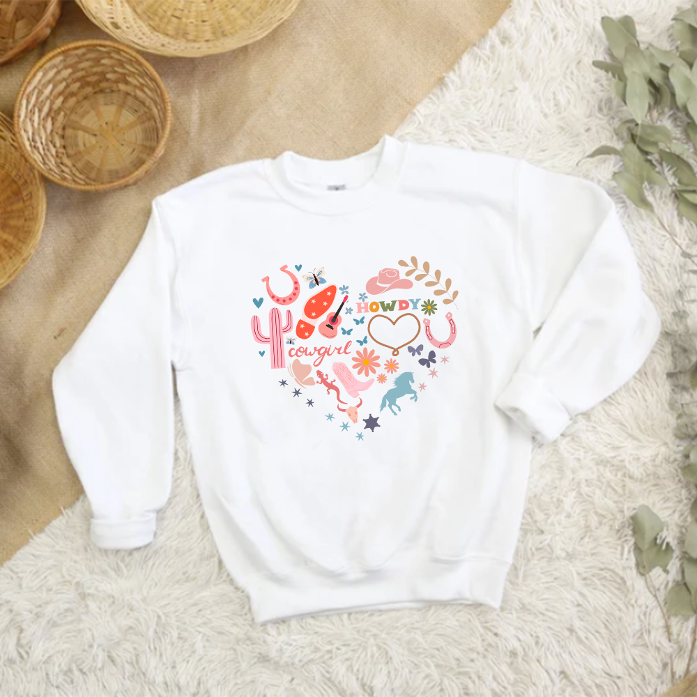 Cowgirl Heart Kids Sweatshirt - Western Style Pullover for Girls | Perfect for Rodeo, Birthday Parties & Western Themed Events