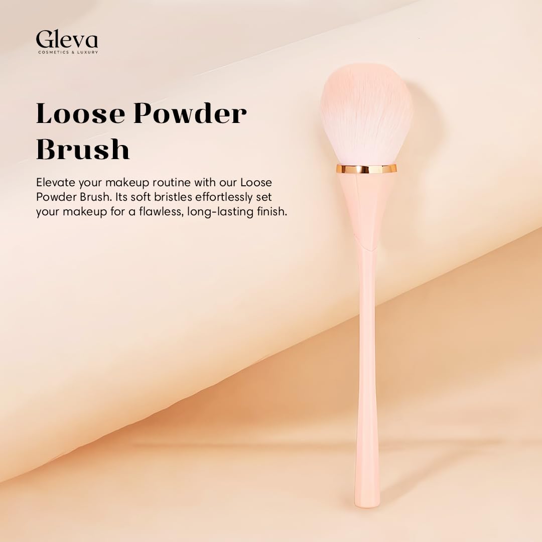 Gleva Professional Powder & Blush Cheek Brush - Multipurpose Travel Makeup Brush for Cheeks, Forehead, Jawline & Nose Blending - Flawless Highlighter & Loose Powder Brush (Black) - Perfect for Everyday Makeup, Travel & Professional Makeup Artists