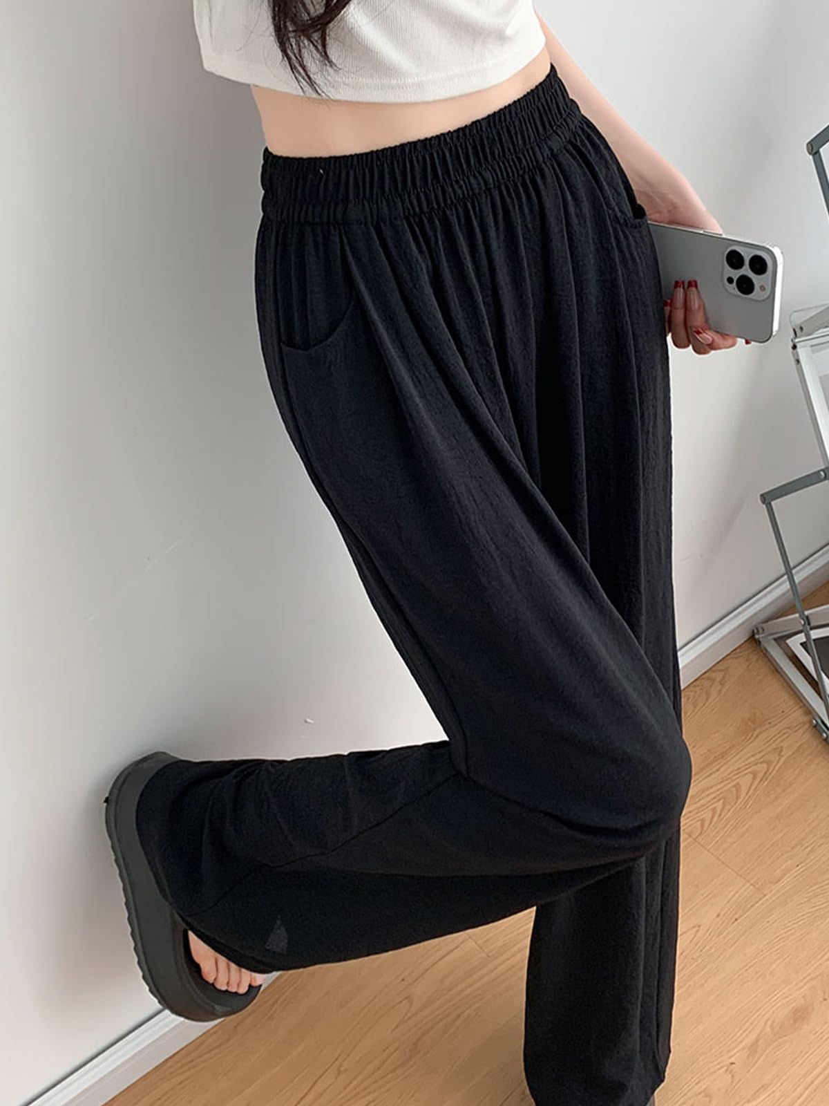 WOWULOVELY Women's High Waisted Wide Leg Palazzo Pants - Casual & Work Capri Trousers for Office, Travel & Everyday Wear