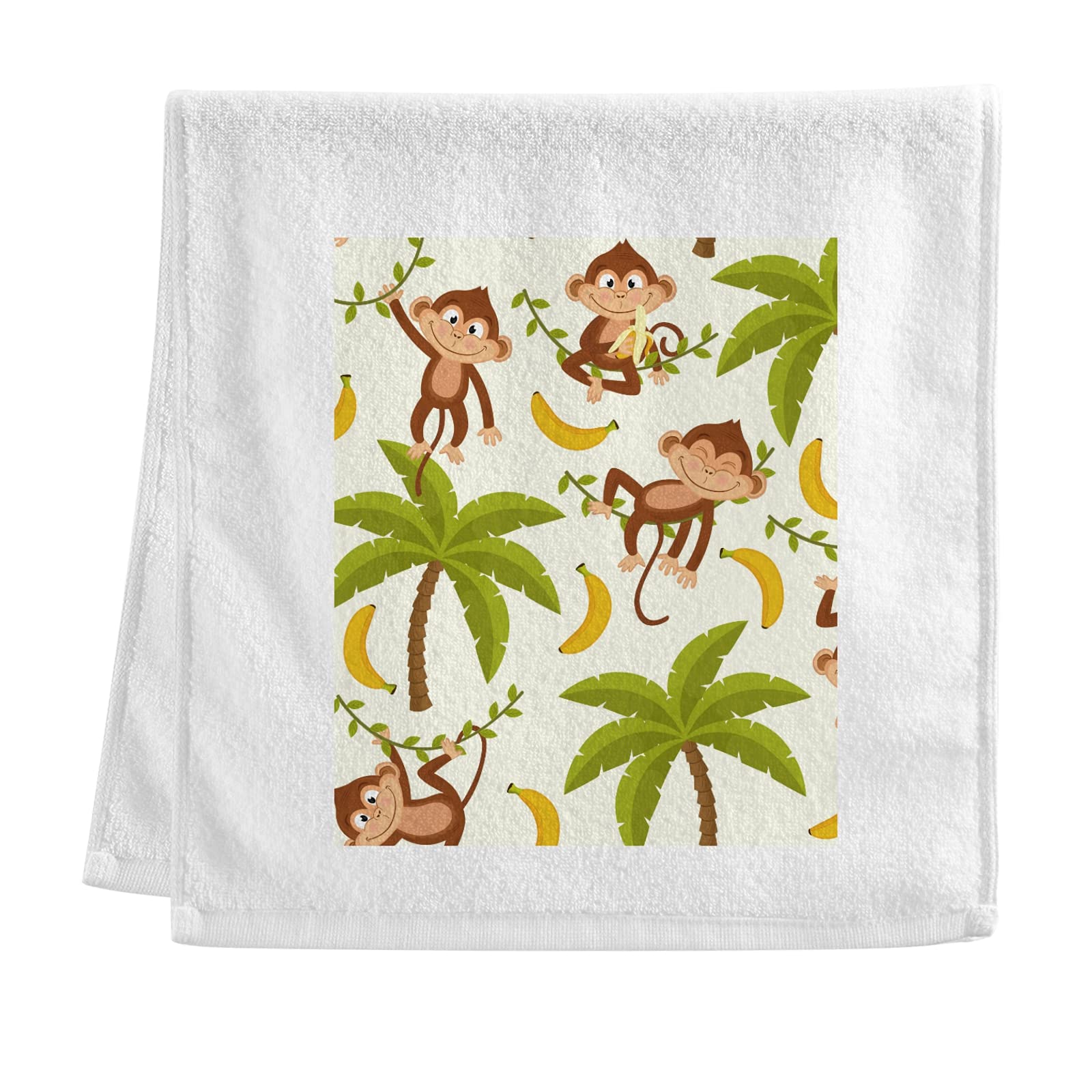 ALAZA 100% Cotton Hand Towel - Soft Monkey Palm Tree Banana Print Bath & Kitchen Towel for Face, Hair, Dish Drying | Perfect for Bathroom Decor, Kitchen Use & Tea Time