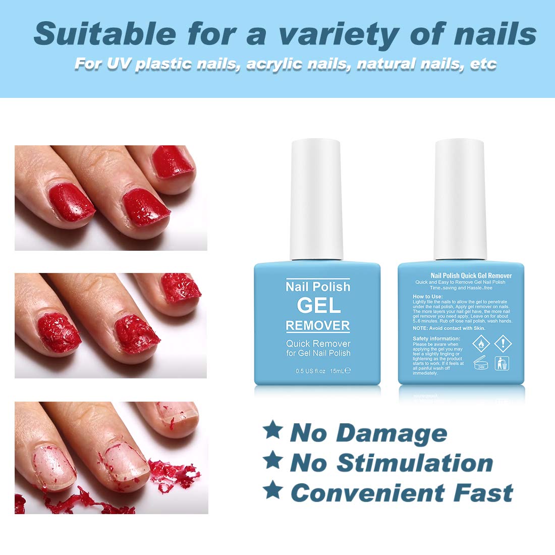 Professional Gel Nail Polish Remover Kit with Cuticle Pusher & Scraper - Fast Soak-Off in 2-3 Minutes, No Soaking or Wrapping Needed - Perfect for Salon & Home Manicures