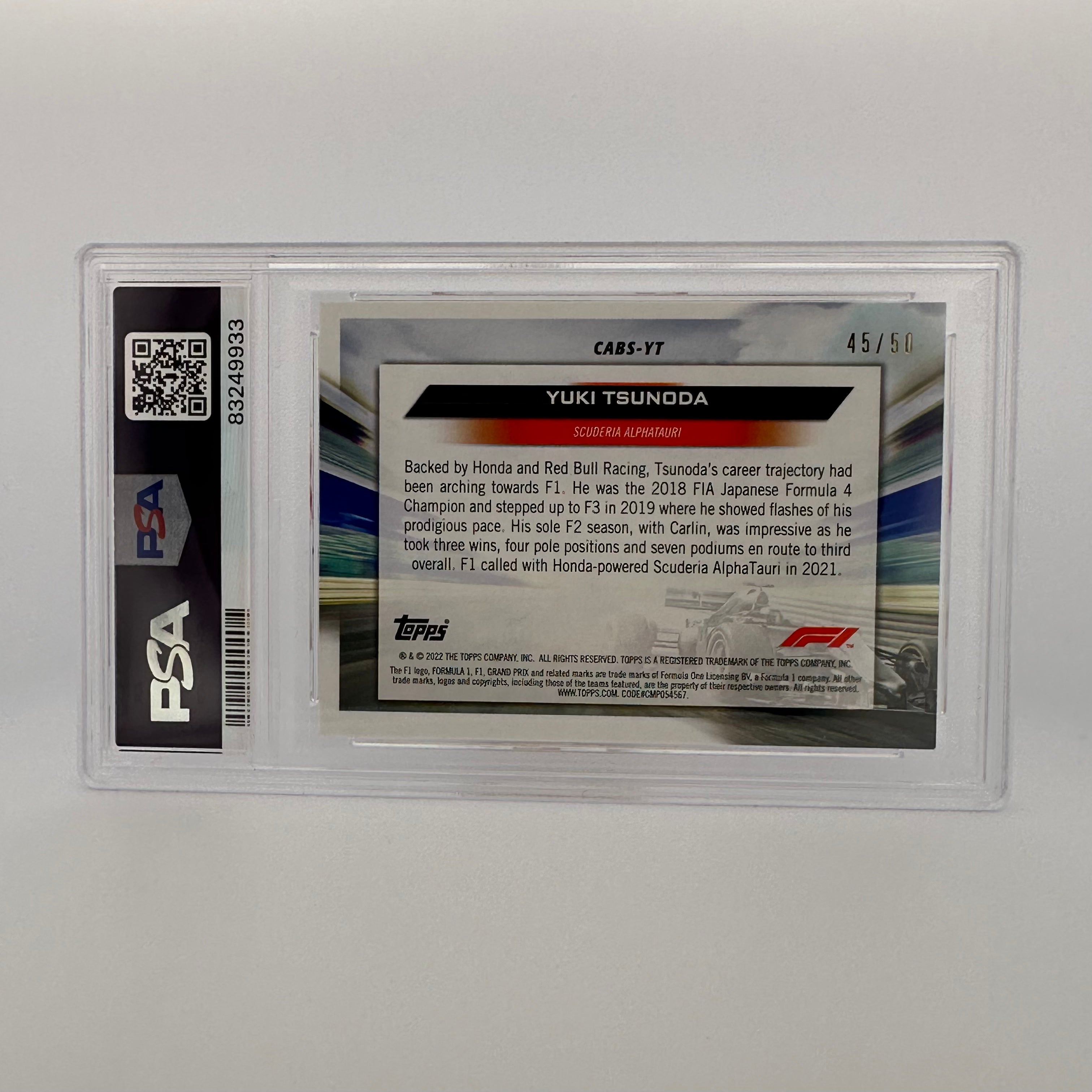 PSA 9 Graded Yuki Tsunoda #CABSYT 45/50 Clean Air Blue Skies Gold Parallel - Rare F1 Trading Card for Collectors & Racing Fans