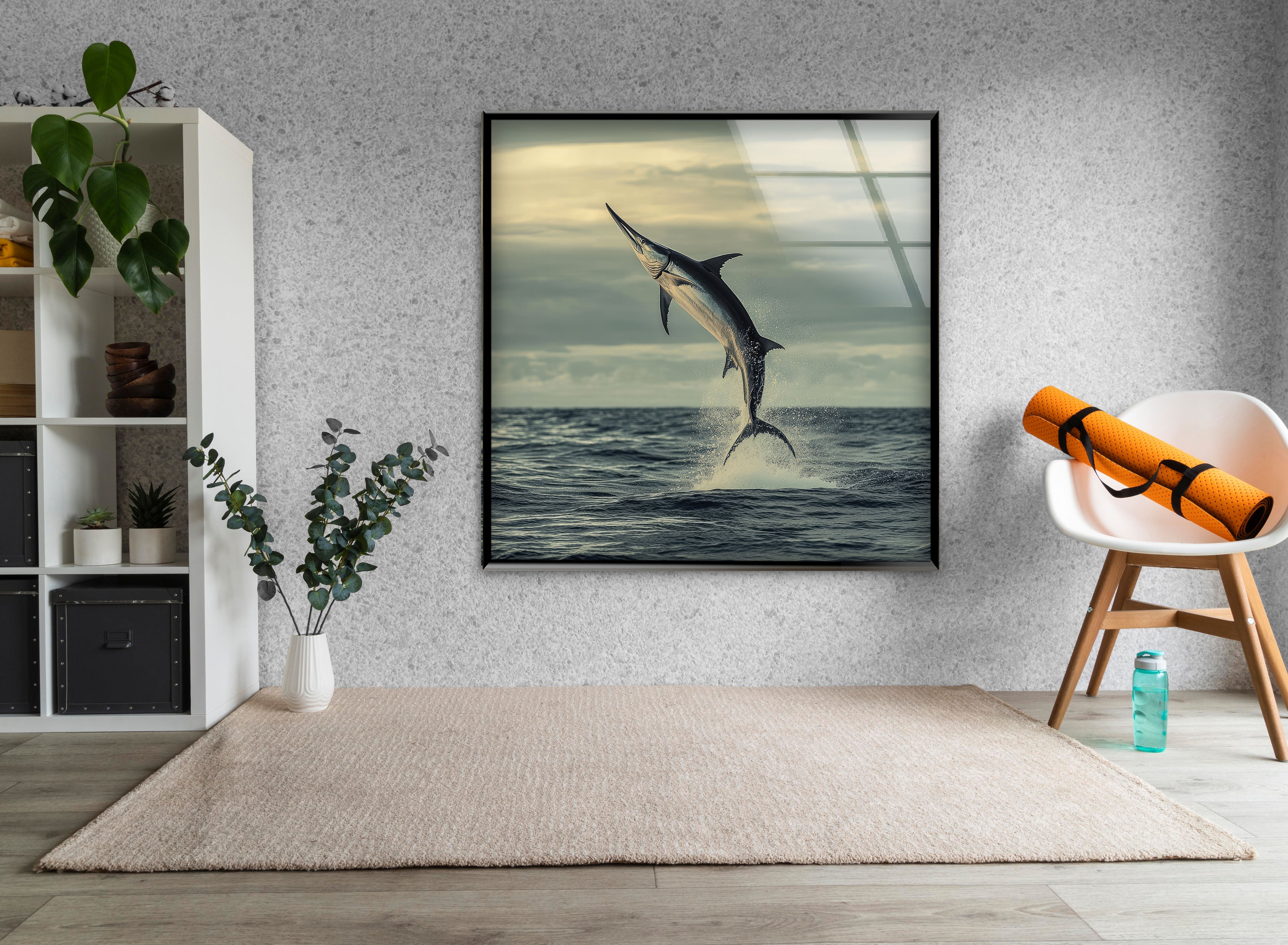 Handcrafted Swordfish Glass Wall Art - Ocean Themed Home Decor for Living Room, Bedroom & Office - Unique Sea Life Gift Idea
