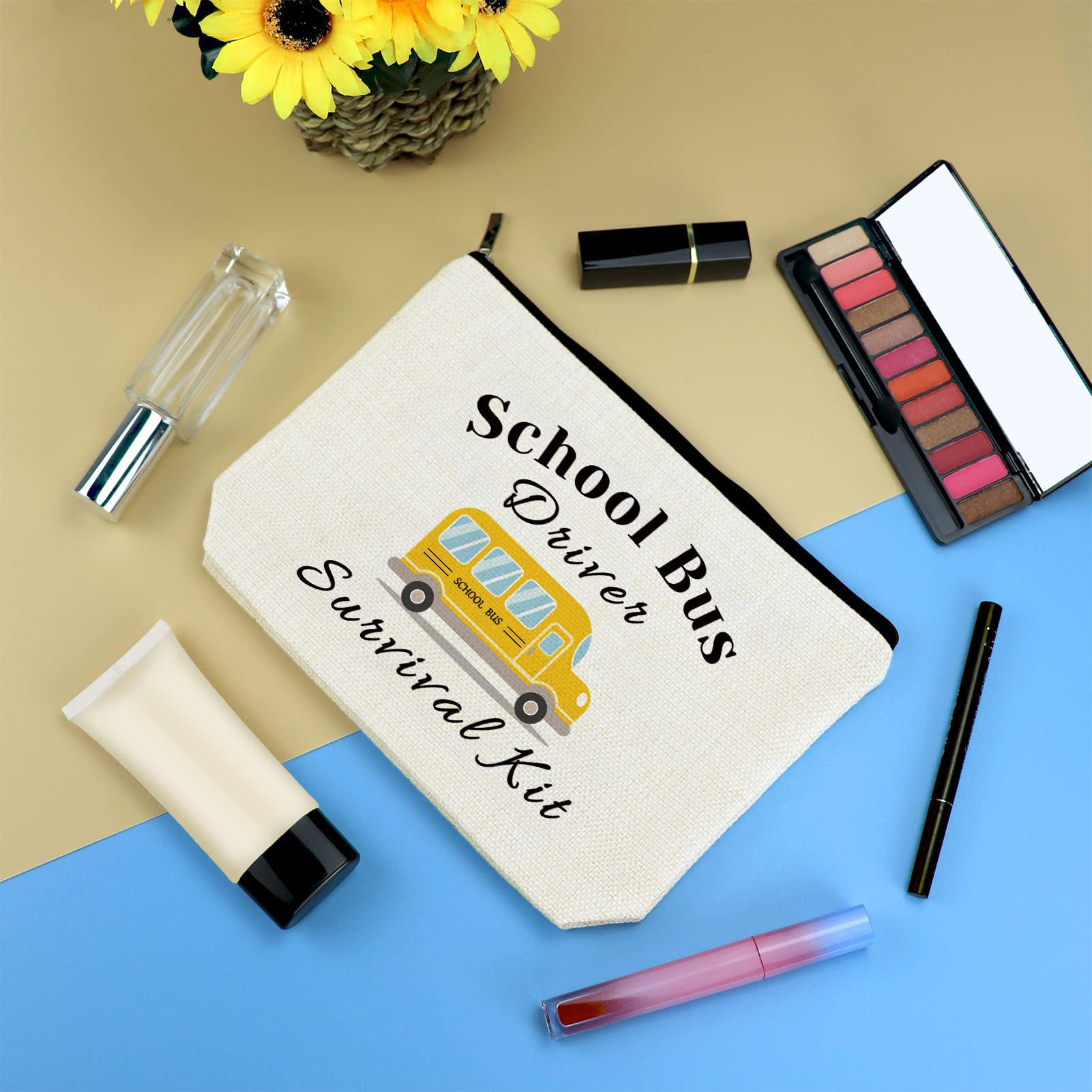 School Bus Driver Appreciation Gifts - Makeup Bag for Women | Thank You Present for Christmas, Birthday, Graduation, Retirement | Travel Toiletry Pouch with Zipper | Perfect for Cosmetics, Daily Use & Commuter Essentials