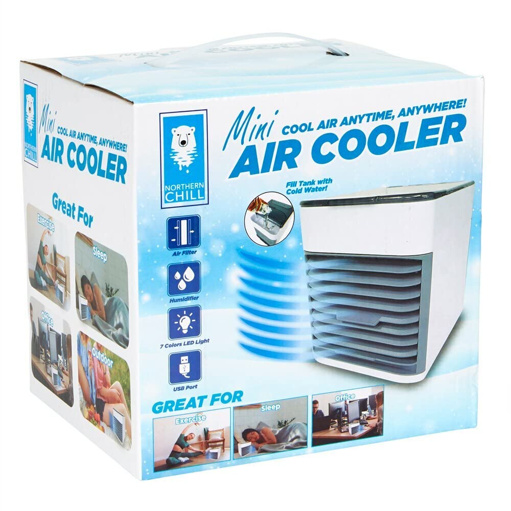Westerly Mini Air Cooler with 3 Speeds, 7 Color Lights, Built-in Humidifier & Air Filter, USB Powered for Room, Office, Bedroom, and Personal Use