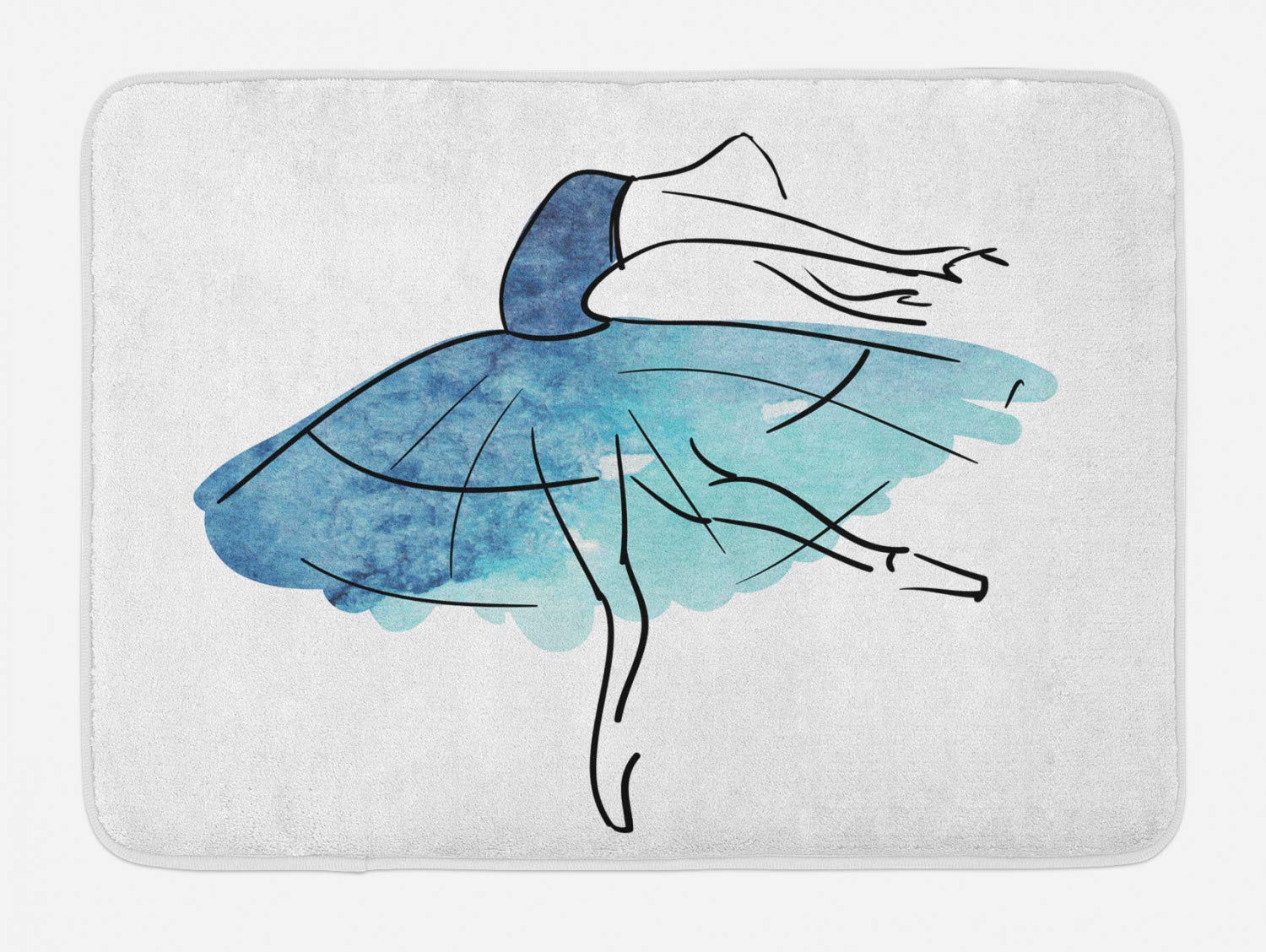 Ambesonne Ballet Bath Mat - Non-Slip Plush Bathroom Rug with Ballerina Dancer Watercolor Design in Blue Shades, 30.2 x 20 Inches, Perfect for Bathroom Decor and Home Spa Relaxation