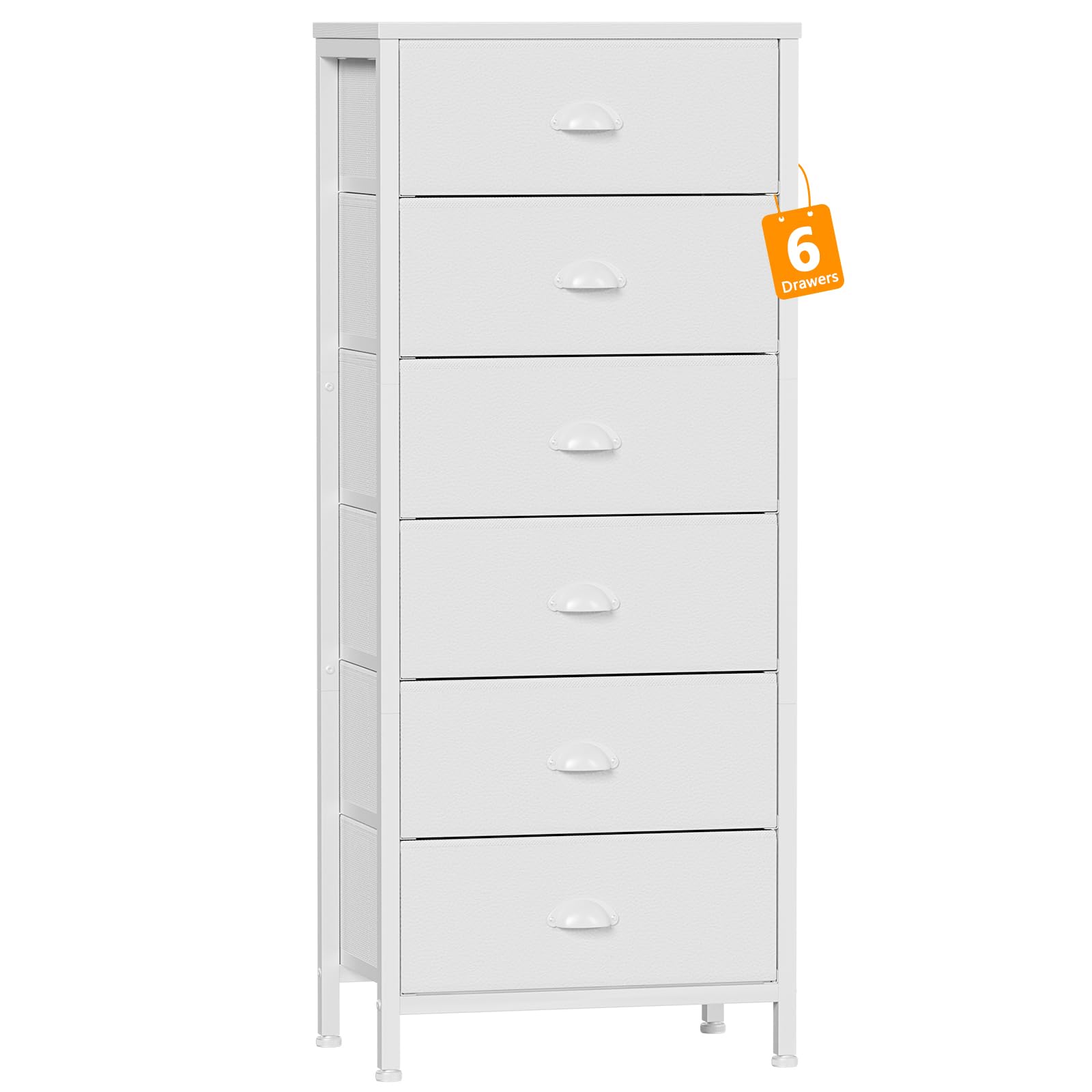 Furnulem White Tall Dresser for Bedroom - 6-Drawer Vertical Storage Tower & Nightstand with Fabric Organizer | Perfect for Bedroom, Living Room, Closet, Entryway & Hallway Organization