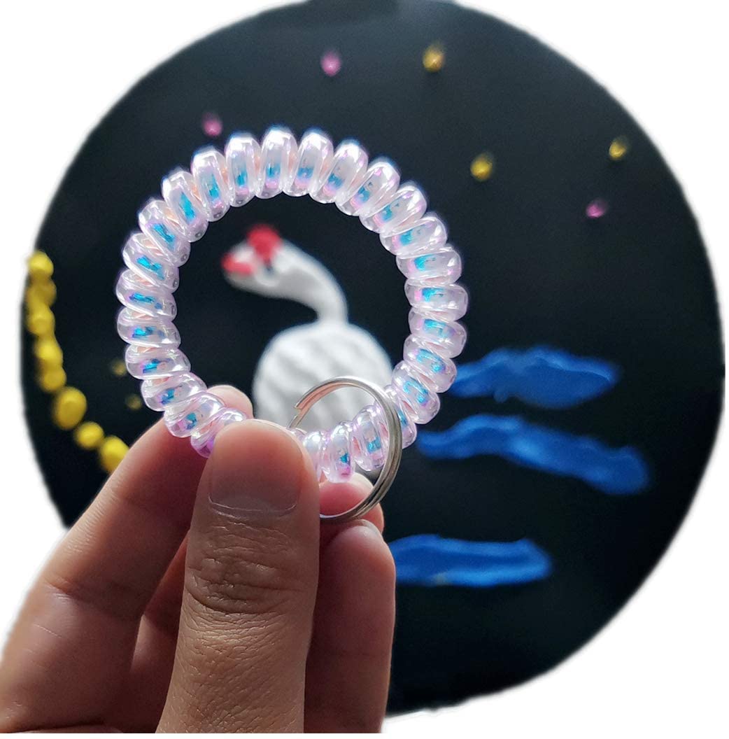 Iridescent Spiral Stretch Bracelet Keychain Holder - Pack of 5 Colorful Wristbands for Keys, Jewelry & Accessories - Perfect for Home, Office, Gym & Travel Organization