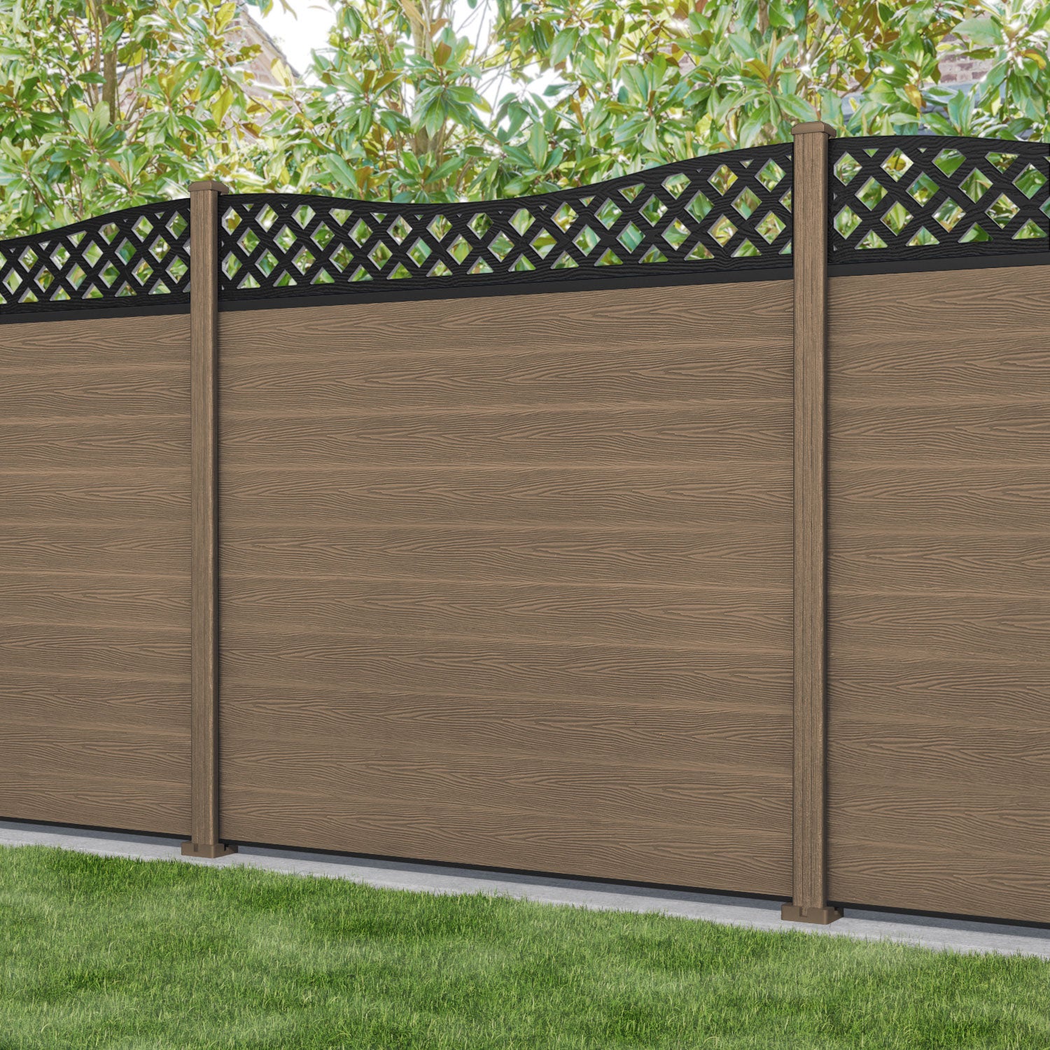 Classic Low Wave Fence Panel - Premium Teak Wood with Composite Posts for Garden, Patio & Backyard Privacy Fencing