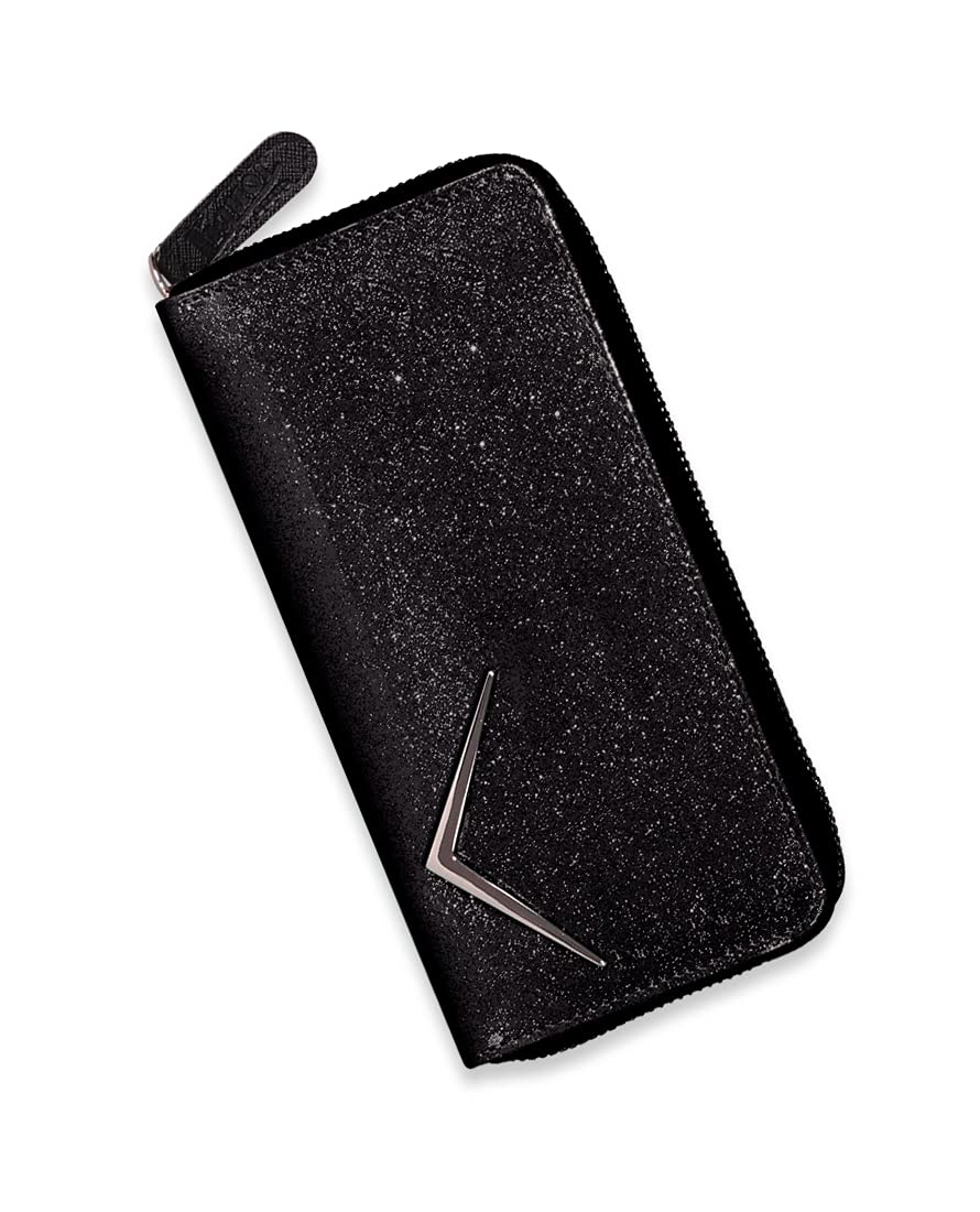 Vintage Sparkle Chevron Zip Around Clutch Wallet for Women - Elegant Black Evening Bag with Rhinestone Accents | Perfect for Parties, Weddings & Special Occasions