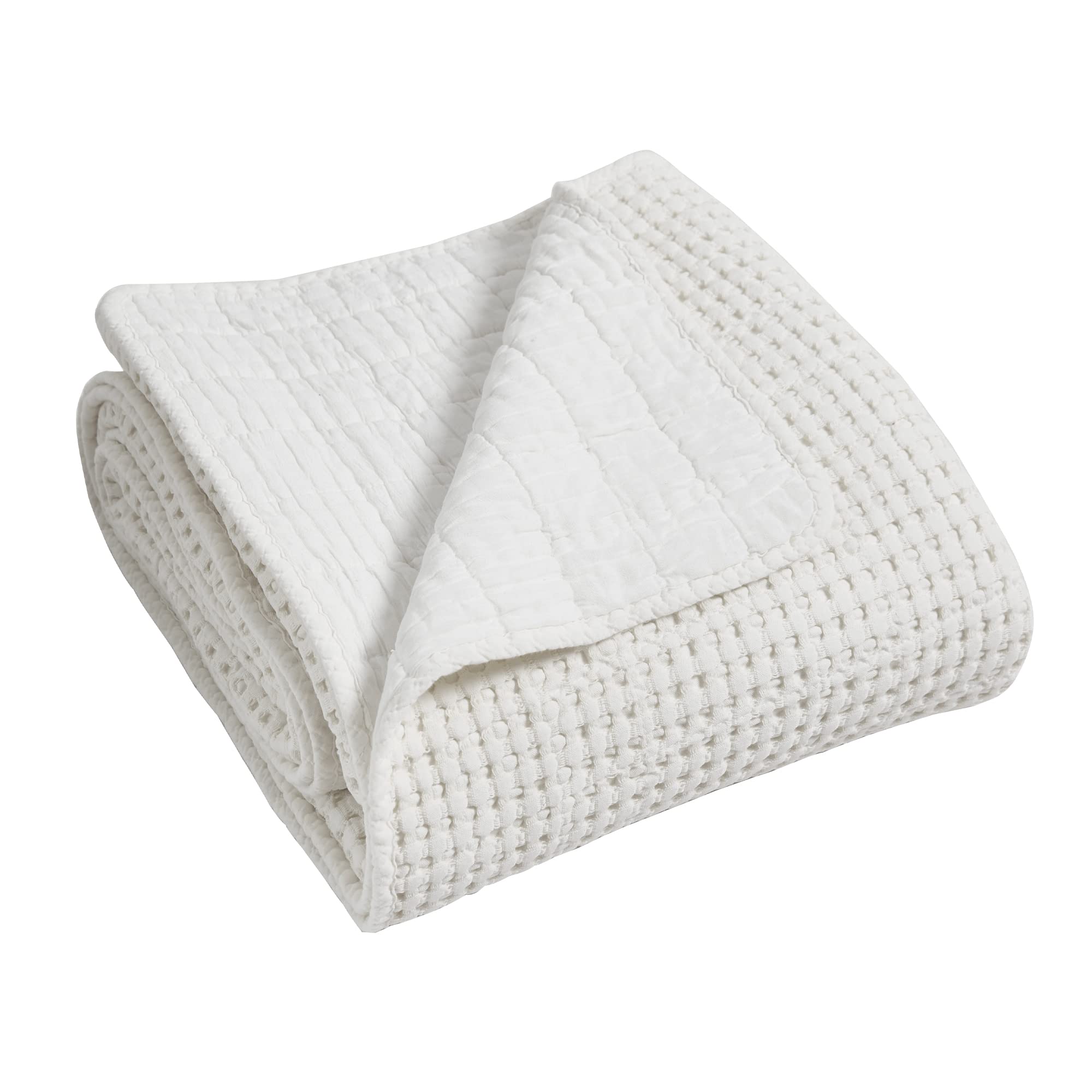 Levtex Home Mills Waffle Throw Blanket - Soft Cotton Waffle Weave, 50x60 Inches, Bright White - Perfect for Sofa, Bed & Cozy Home Decor