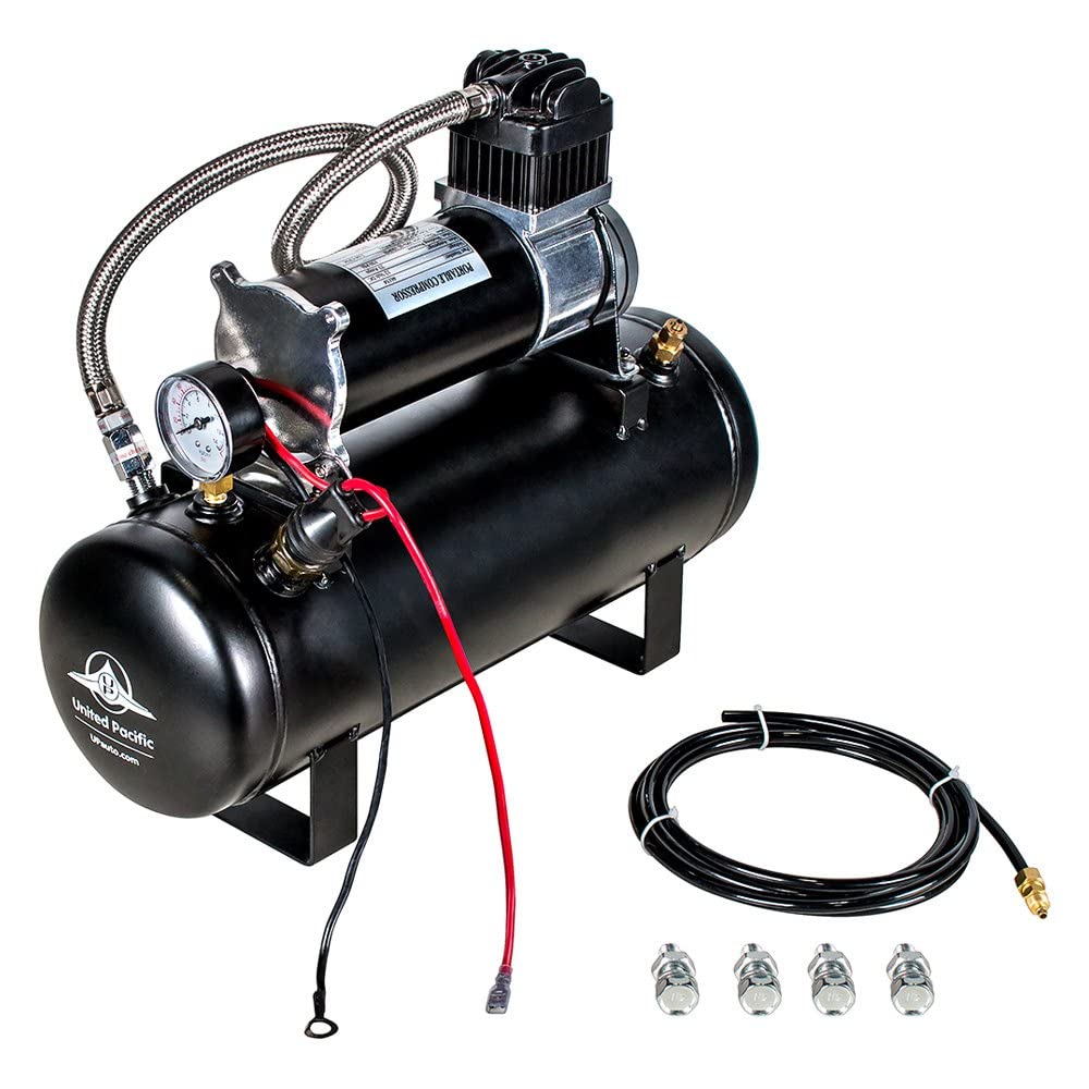 United Pacific 46154 Heavy Duty 12V 140 PSI Air Horn Compressor Kit - Competition Series with Tank for Trucks, Boats & Emergency Vehicles - Loud Horn Sound for Safety & Off-Road Adventures