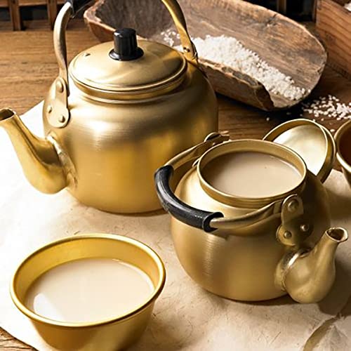 2 Pcs Korean Traditional Raw Rice Wine Bowls - Aluminum Makgeolli & Dongdongju Cups - Yellow Handled Soup Dishes for Hiking & Camping - Authentic Korean Made Tableware (Large Size Set)