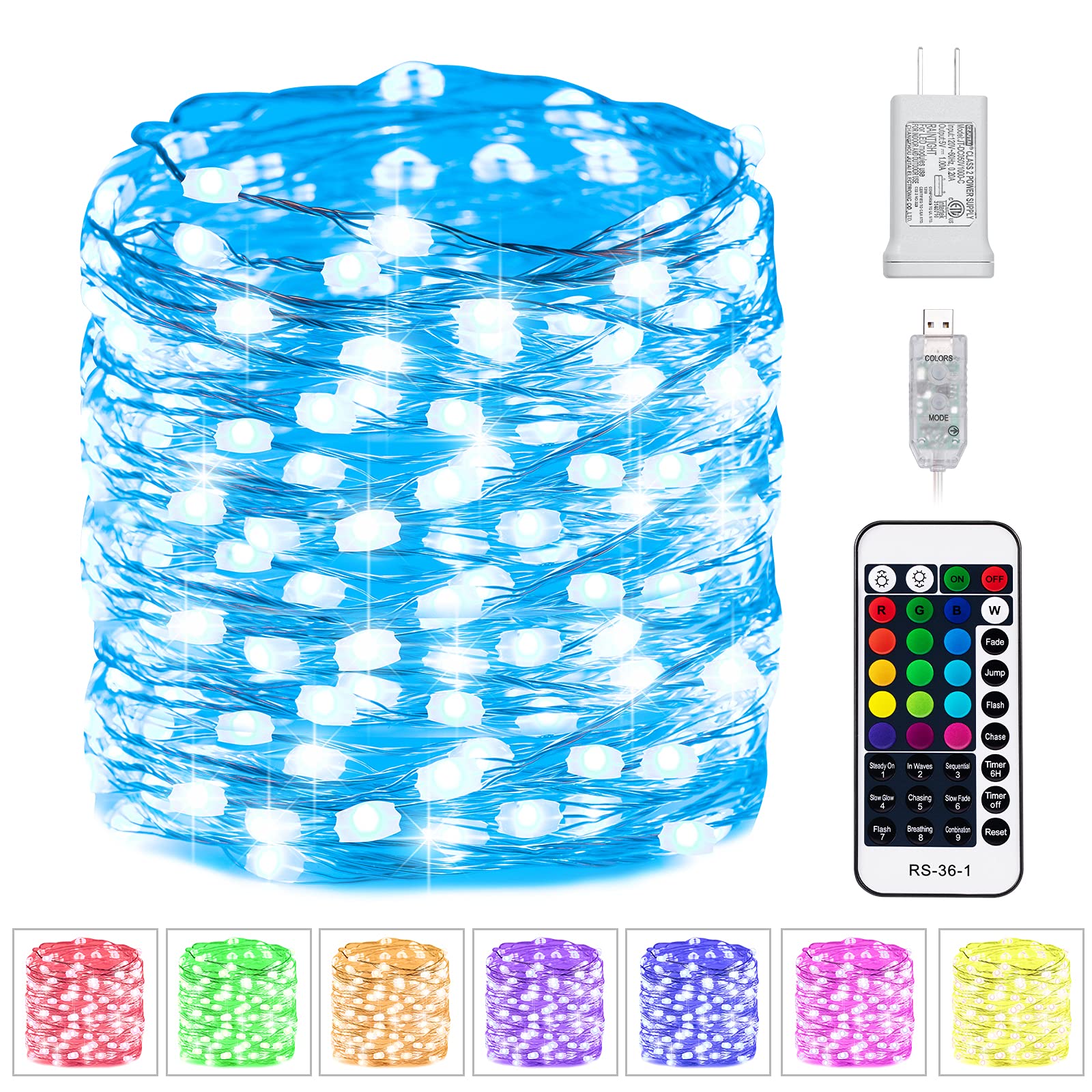100 LED USB Fairy Lights - 33 FT Plug in String Lights with Remote, 16 Colors & 13 Flashing Modes for Christmas, Bedroom, Indoor & Outdoor Decor | Perfect for Parties, Weddings, Home and Garden Lighting