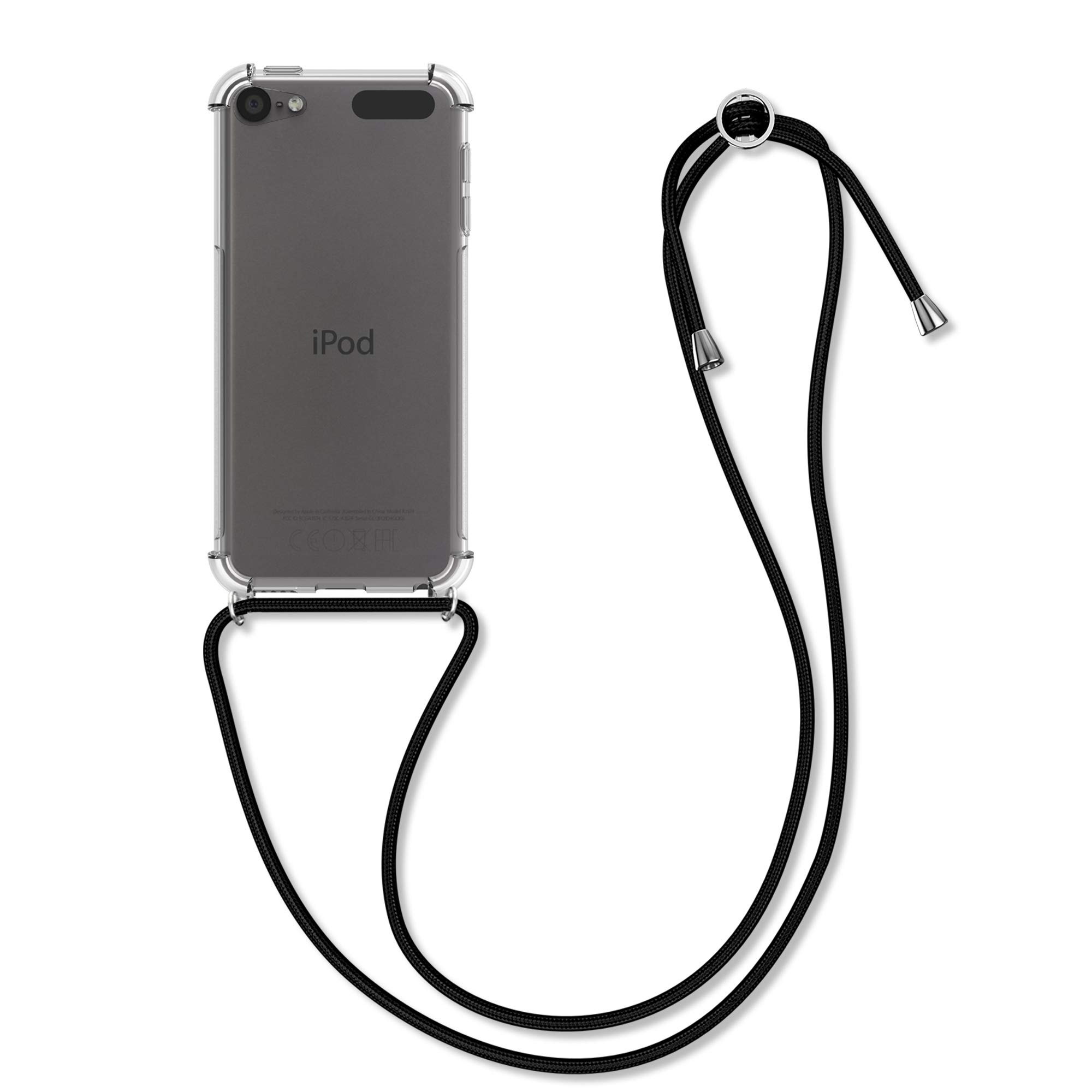 kwmobile Clear TPU Crossbody Case for Apple iPod Touch 6th & 7th Generation - Protective Cover with Adjustable Neck Strap (Transparent/Black) - Perfect for Travel, School & Everyday Use