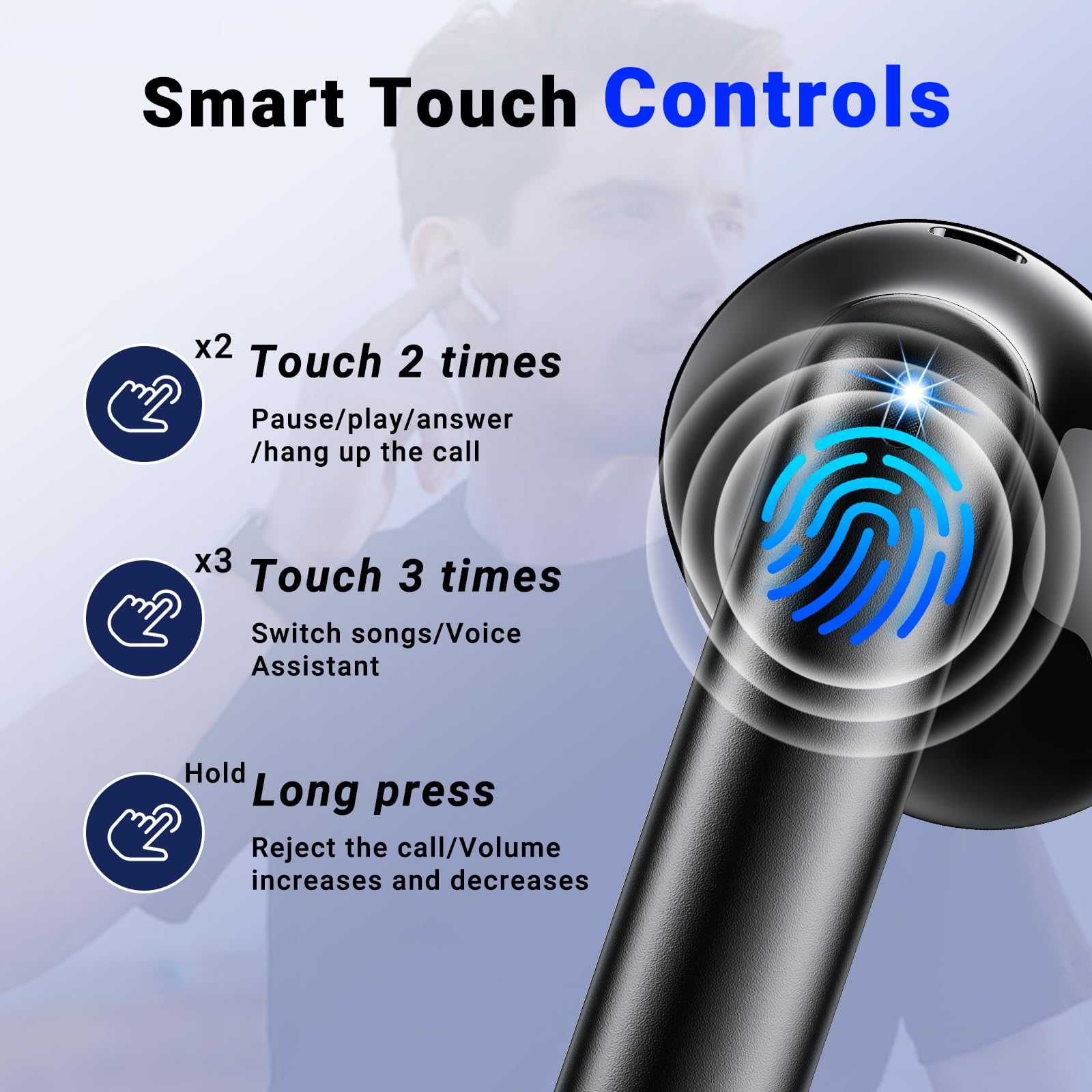 **Godyse Wireless Bluetooth 5.3 Earbuds with 4 ENC Noise Cancelling Mic, Hi-Fi Stereo Sound, IPX6 Waterproof, Touch Control, 40H Playtime - Compatible with iOS & Android (Black) - Perfect for Workouts, Commuting & Travel**