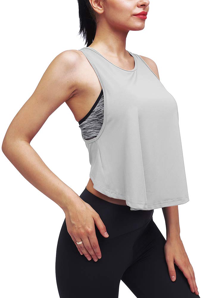 Women's Workout Racerback Cropped Tank Top - Loose Fit Flowy Athletic Gym Shirt for Yoga, Running & Fitness | Mippo Activewear