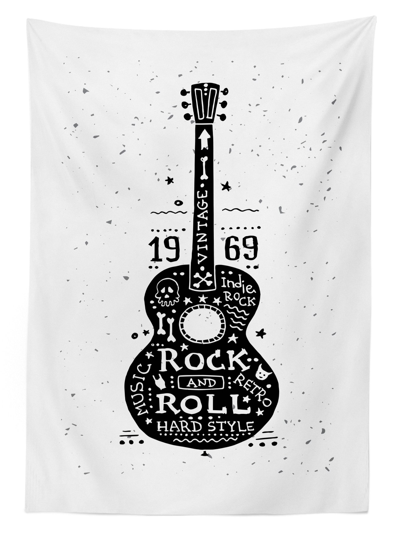 Ambesonne Vintage Guitar Outdoor Tablecloth - Hand Drawn Rock and Roll Design, Grunge Style Washable Picnic Table Cover 58